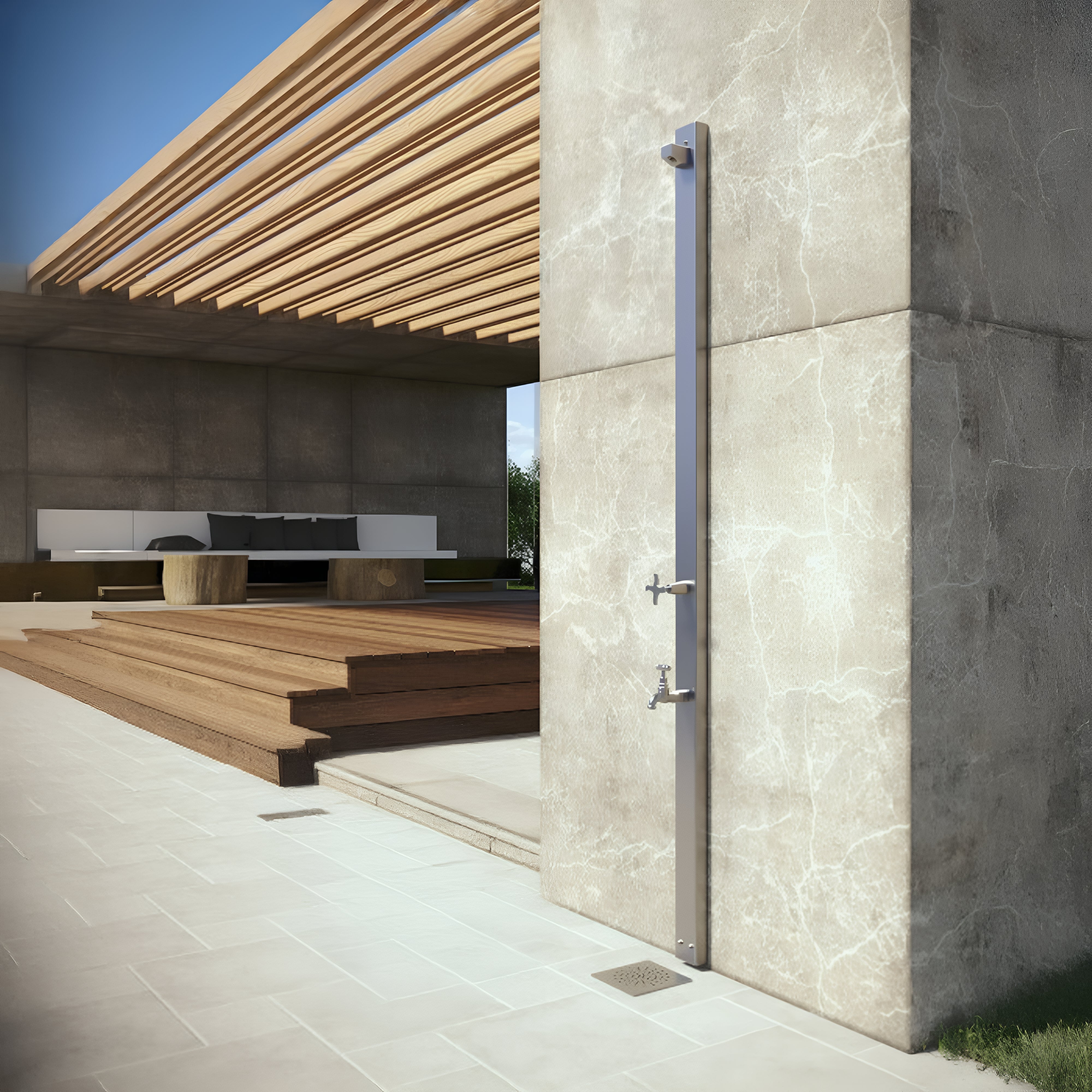 RAINWARE AUSSIE WALL MOUNTED OUTDOOR COLD SHOWER AND FOOTWASH SILVER