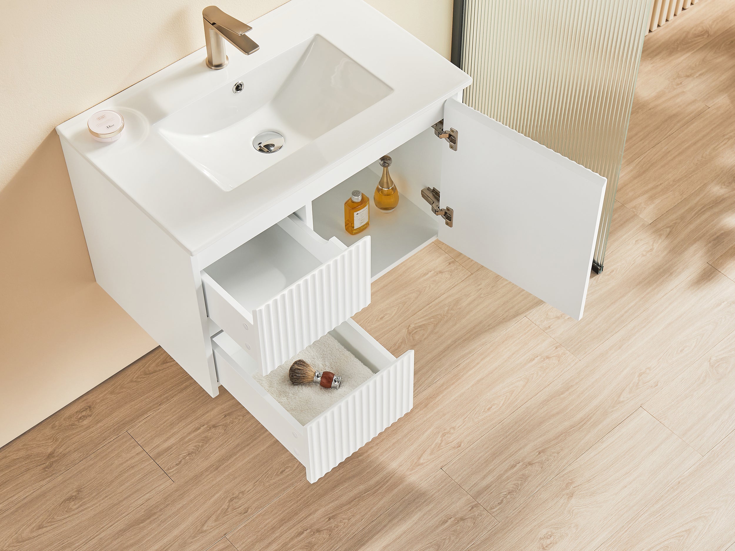 CETO BRINDABELLA MATTE WHITE 750MM SINGLE BOWL WALL HUNG VANITY (AVAILABLE IN LEFT HAND DRAWER AND RIGHT HAND DRAWER)