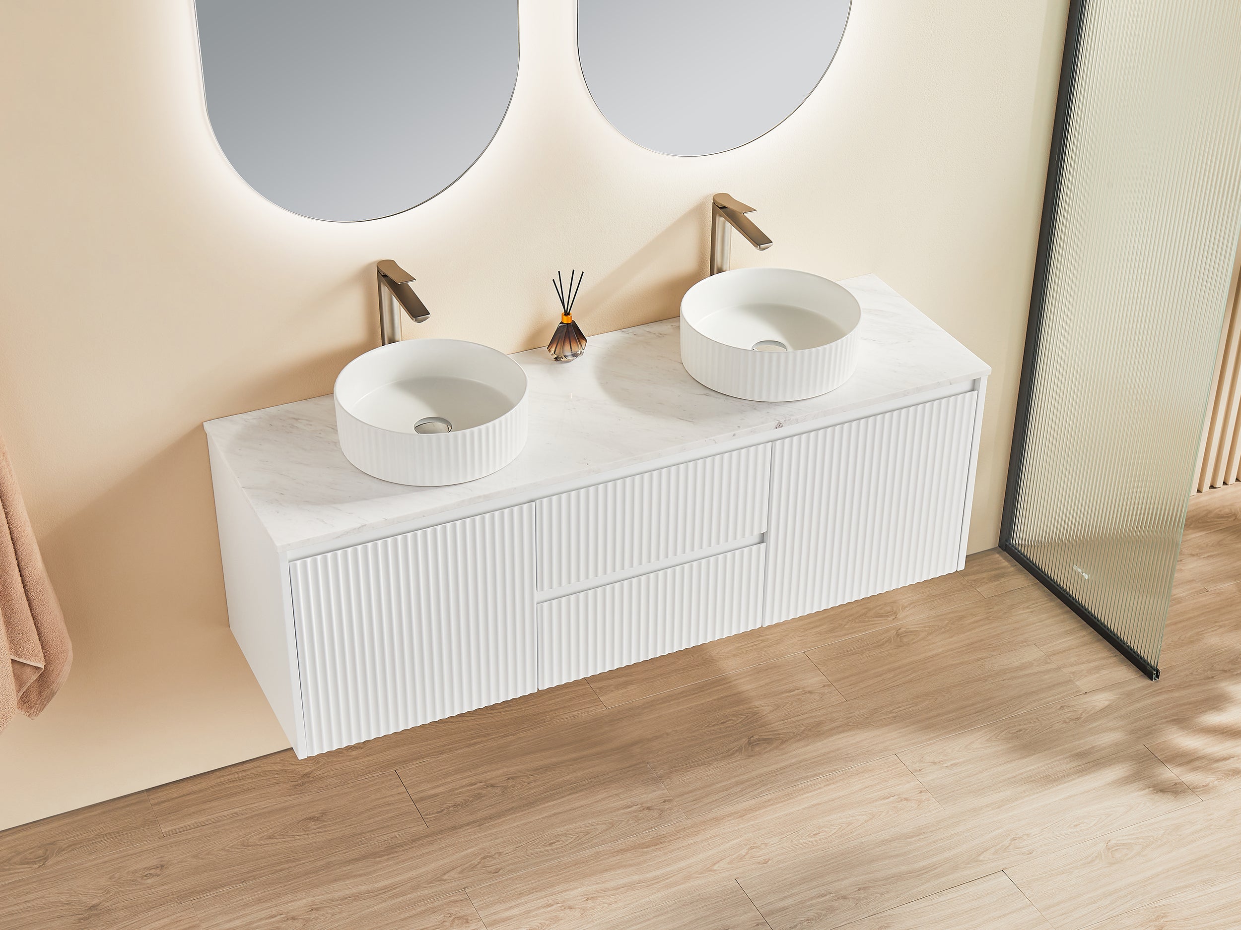 CETO BRINDABELLA MATTE WHITE 1500MM DOUBLE BOWL WALL HUNG VANITY