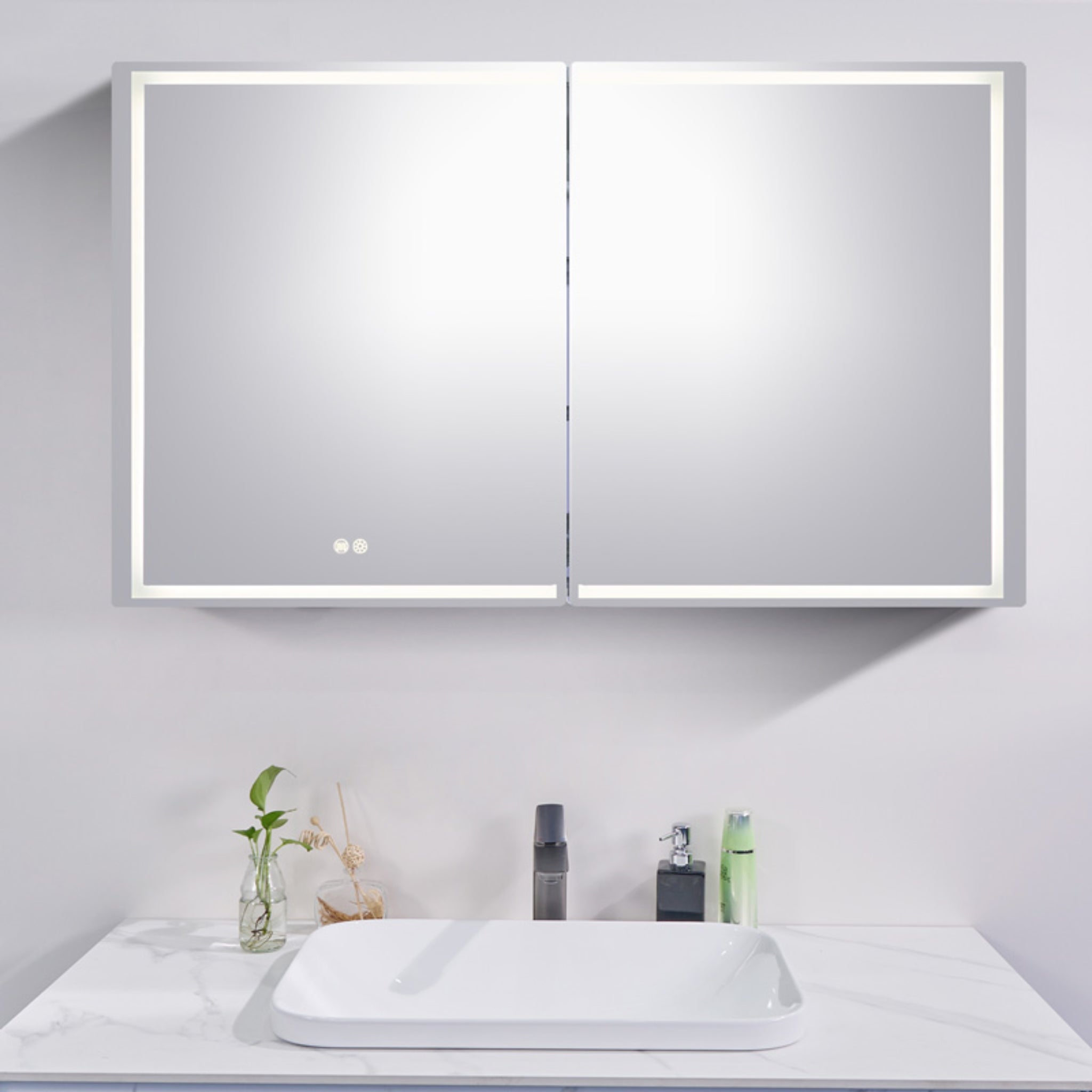 AQUAPERLA SILVER LED SHAVING CABINET DOUBLE-SIDED MIRROR 1200MM