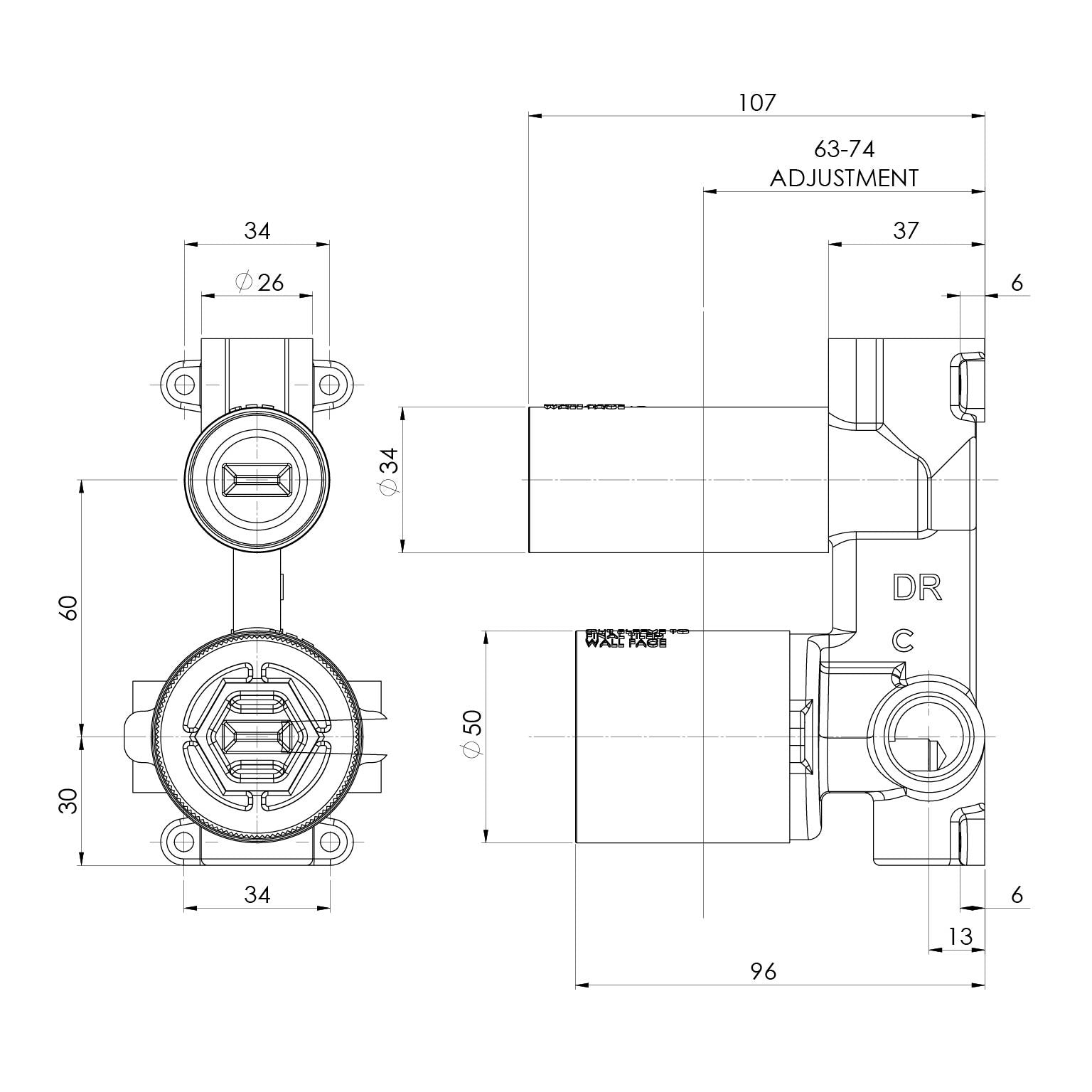 PHOENIX TEEL SWITCHMIX SHOWER / BATH DIVERTER MIXER FIT-OFF AND ROUGH-IN KIT 180MM MATTE BLACK