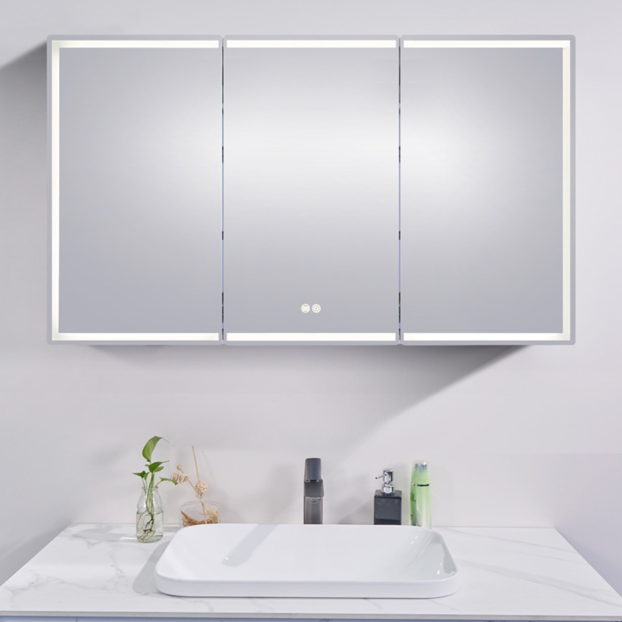 AQUAPERLA SILVER LED SHAVING CABINET DOUBLE-SIDED MIRROR 1500MM