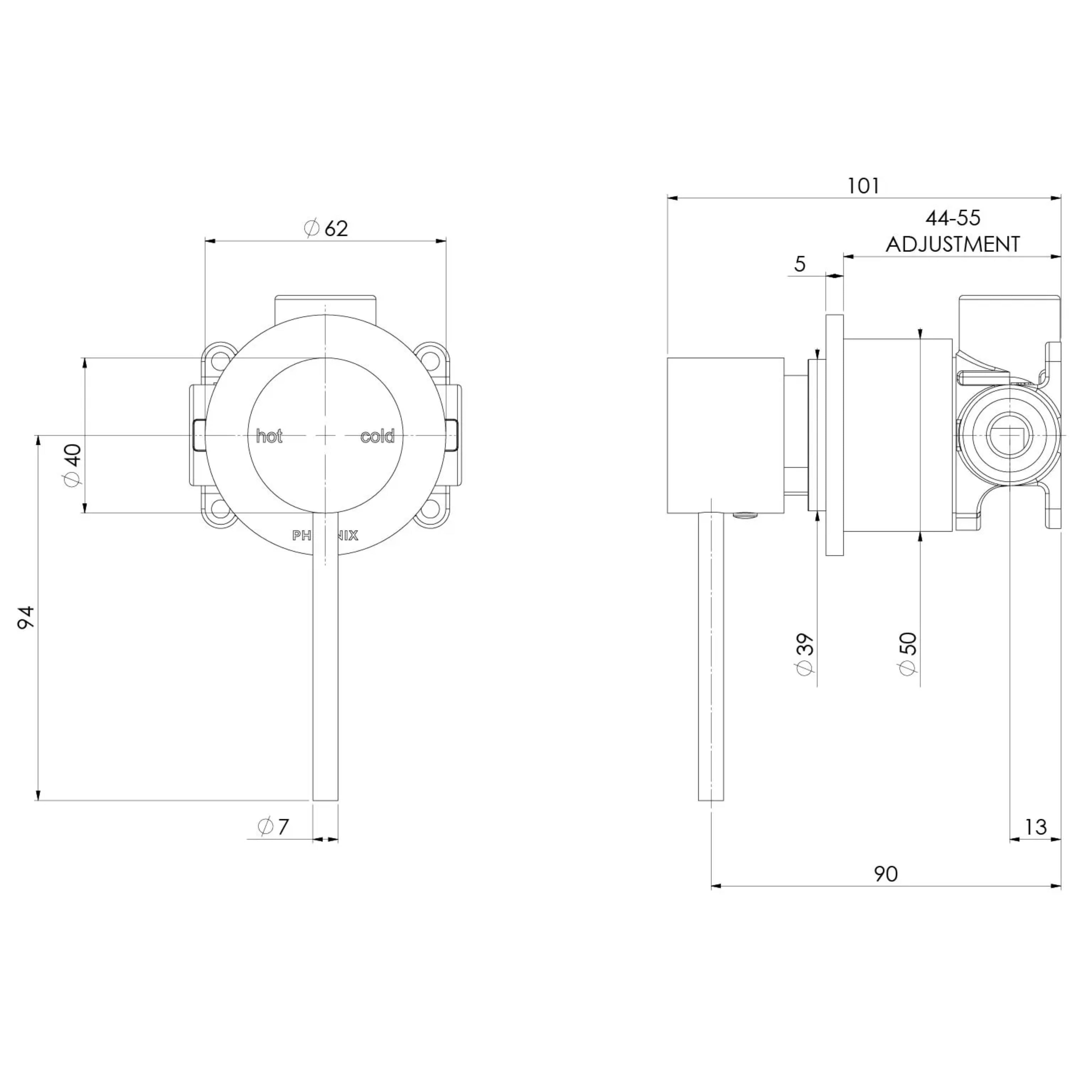 PHOENIX VIVID SLIMLINE SWITCHMIX SHOWER AND WALL MIXER 60MM BACKPLATE CHROME