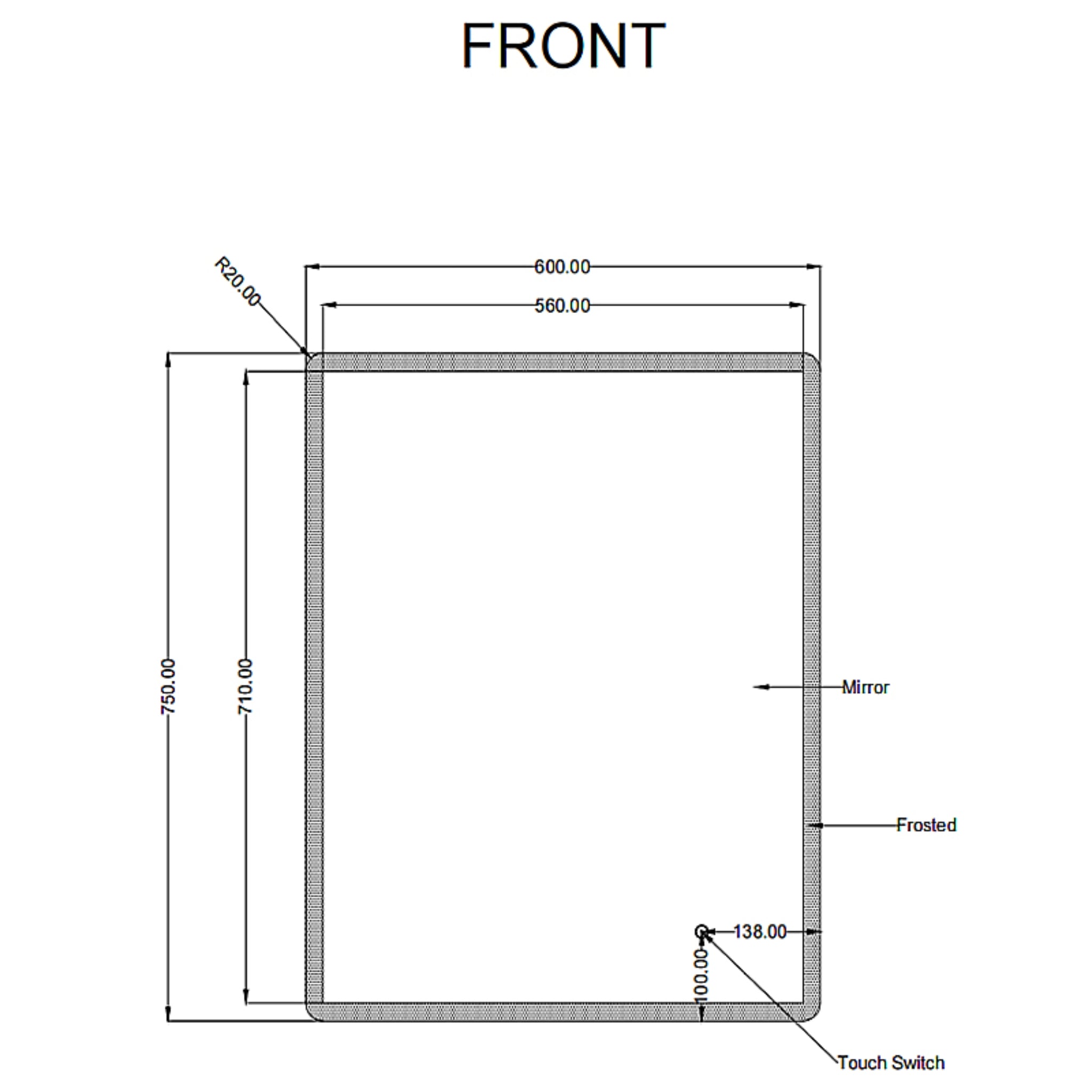 AQUAPERLA RECTANGULAR FRAMELESS 3 COLOUR  FRONT-LIT LED MIRROR SILVER 600X750MM