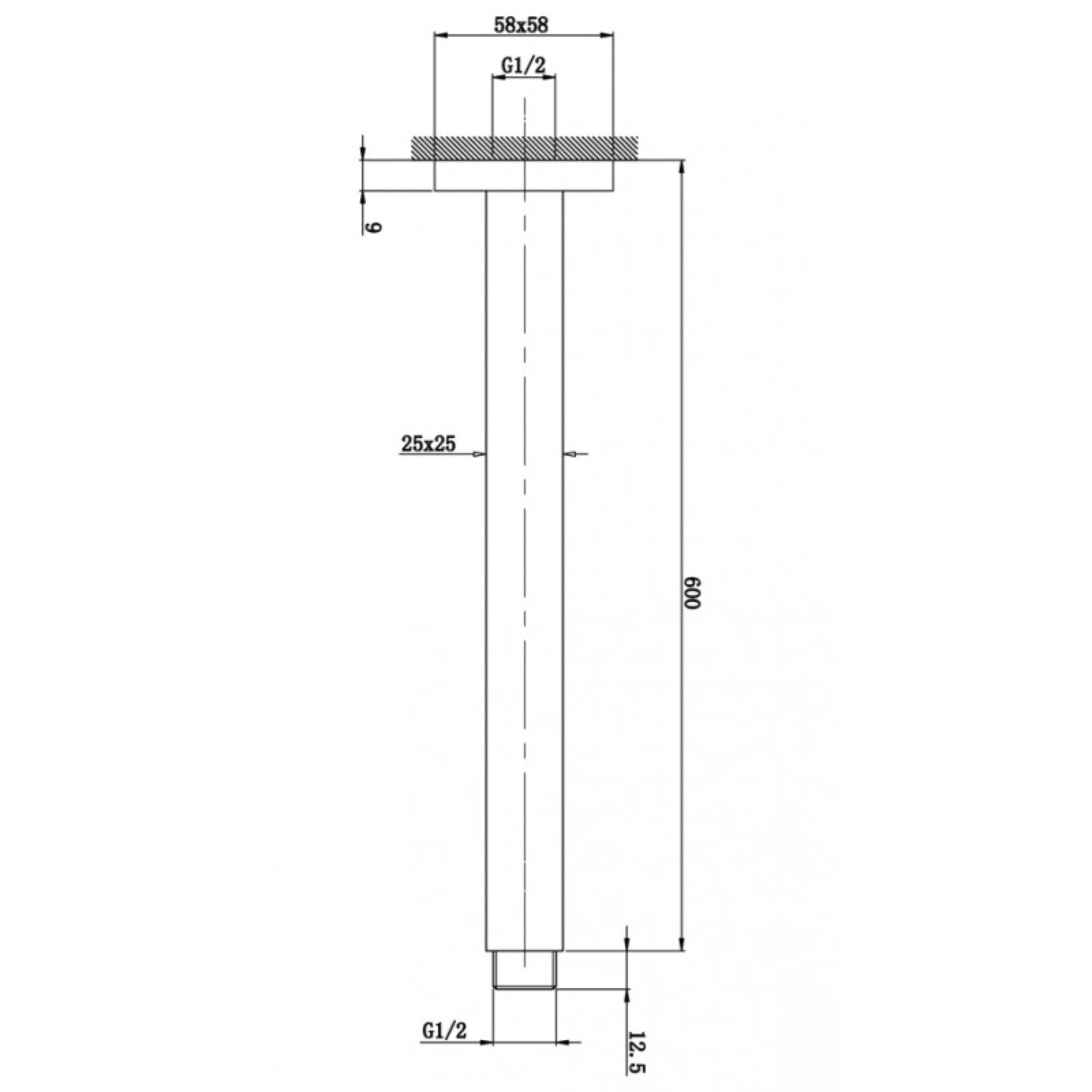 AQUAPERLA SQUARE CEILING SHOWER ARM 600MM CHROME