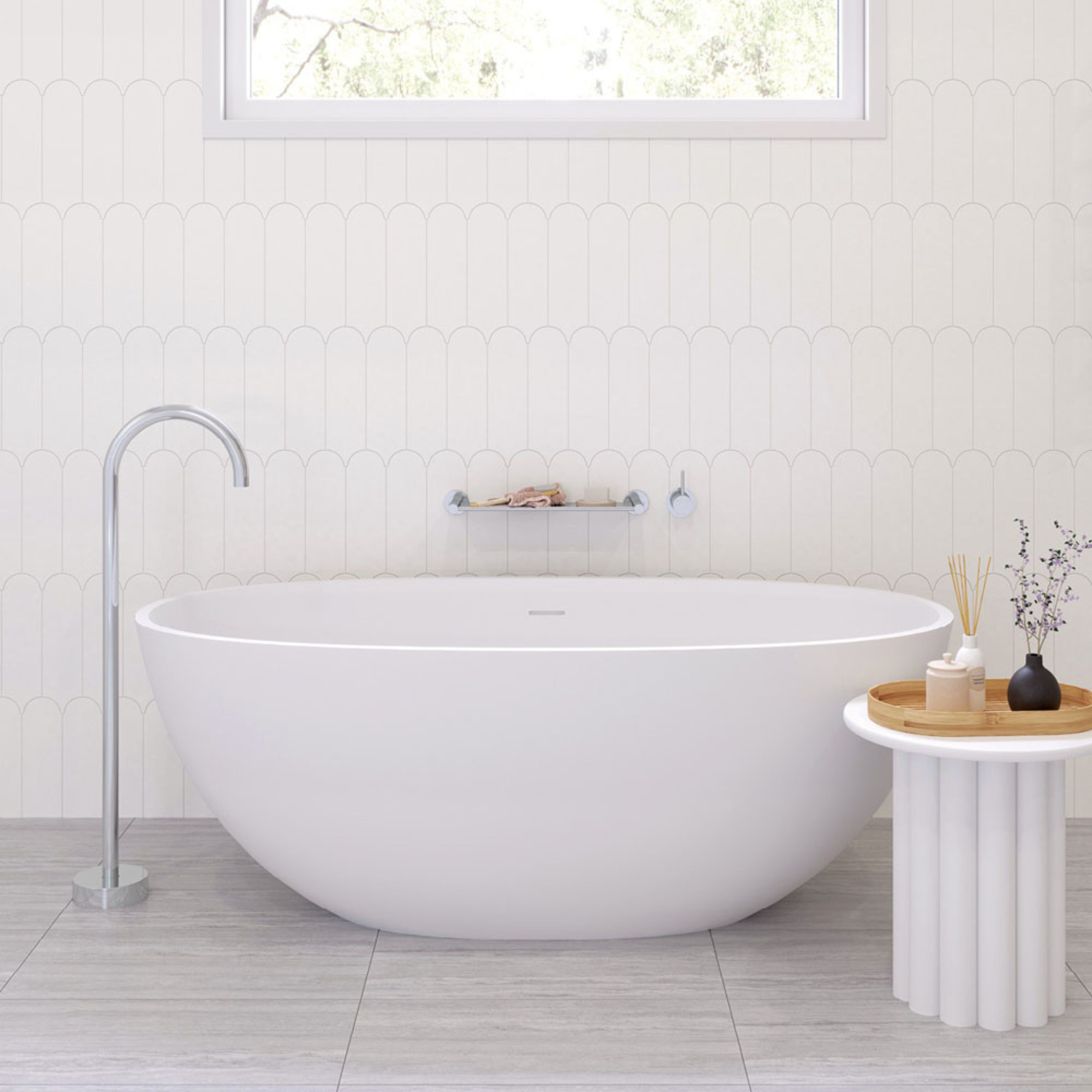 FIENZA SASSO SOLID SURFACE FREESTANDING BATHTUB MATTE WHITE (AVAILABLE IN 1550MM AND 1650MM)