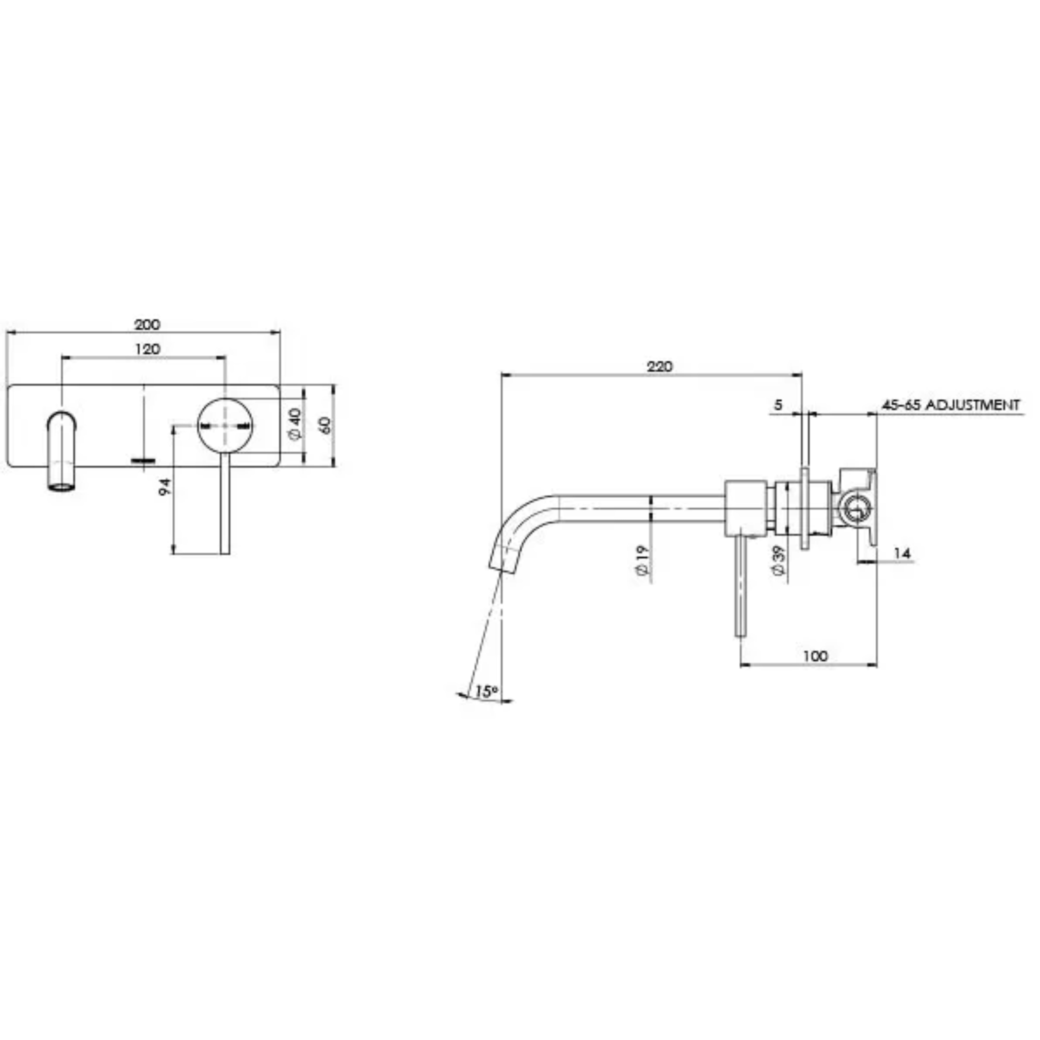 PHOENIX VIVID SLIMLINE SWITCHMIX WALL BASIN AND BATH MIXER SET 230MM BRUSHED NICKEL