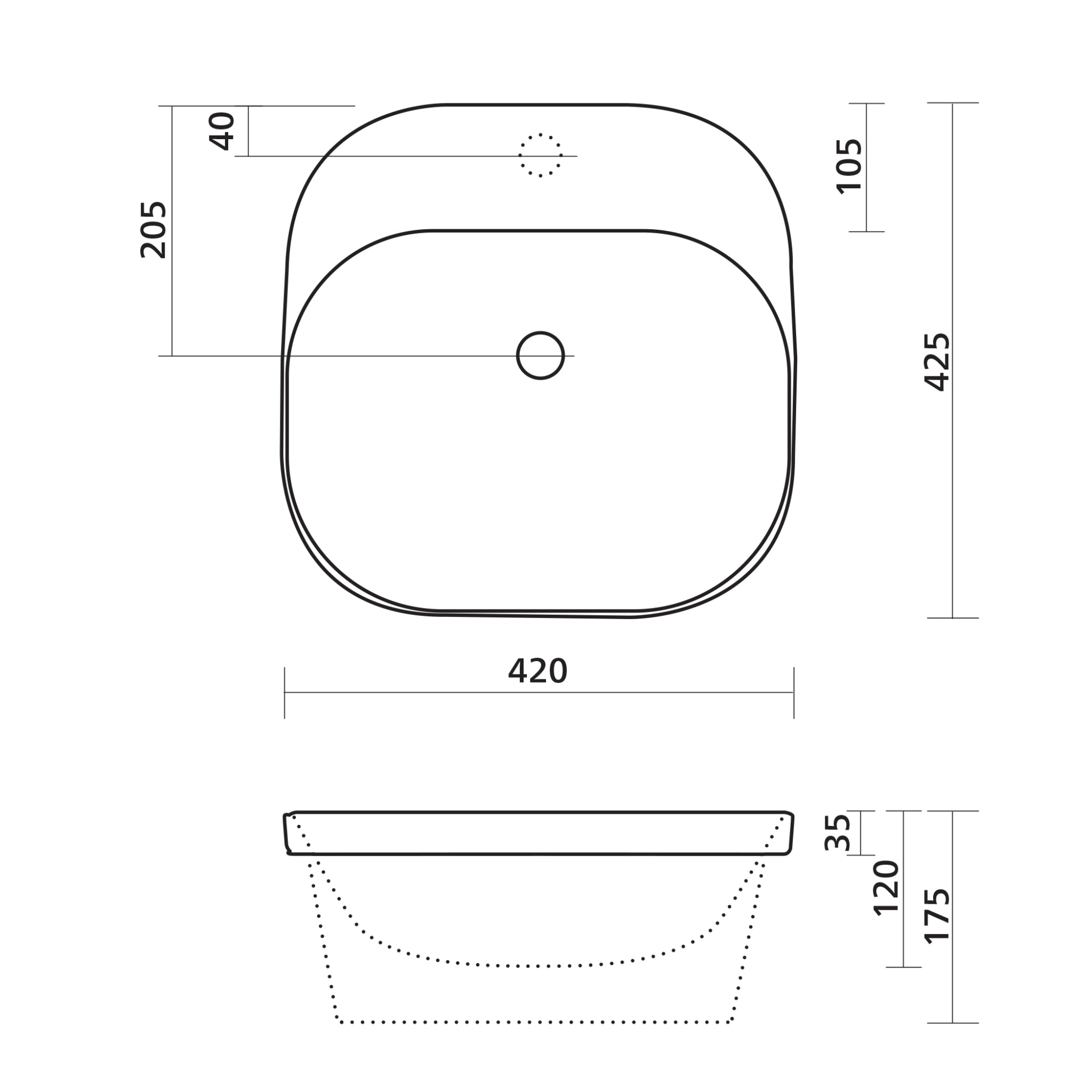 SEIMA LIMNI 420 INSET BASIN WITH OVERFLOW GLOSS WHITE 420MM