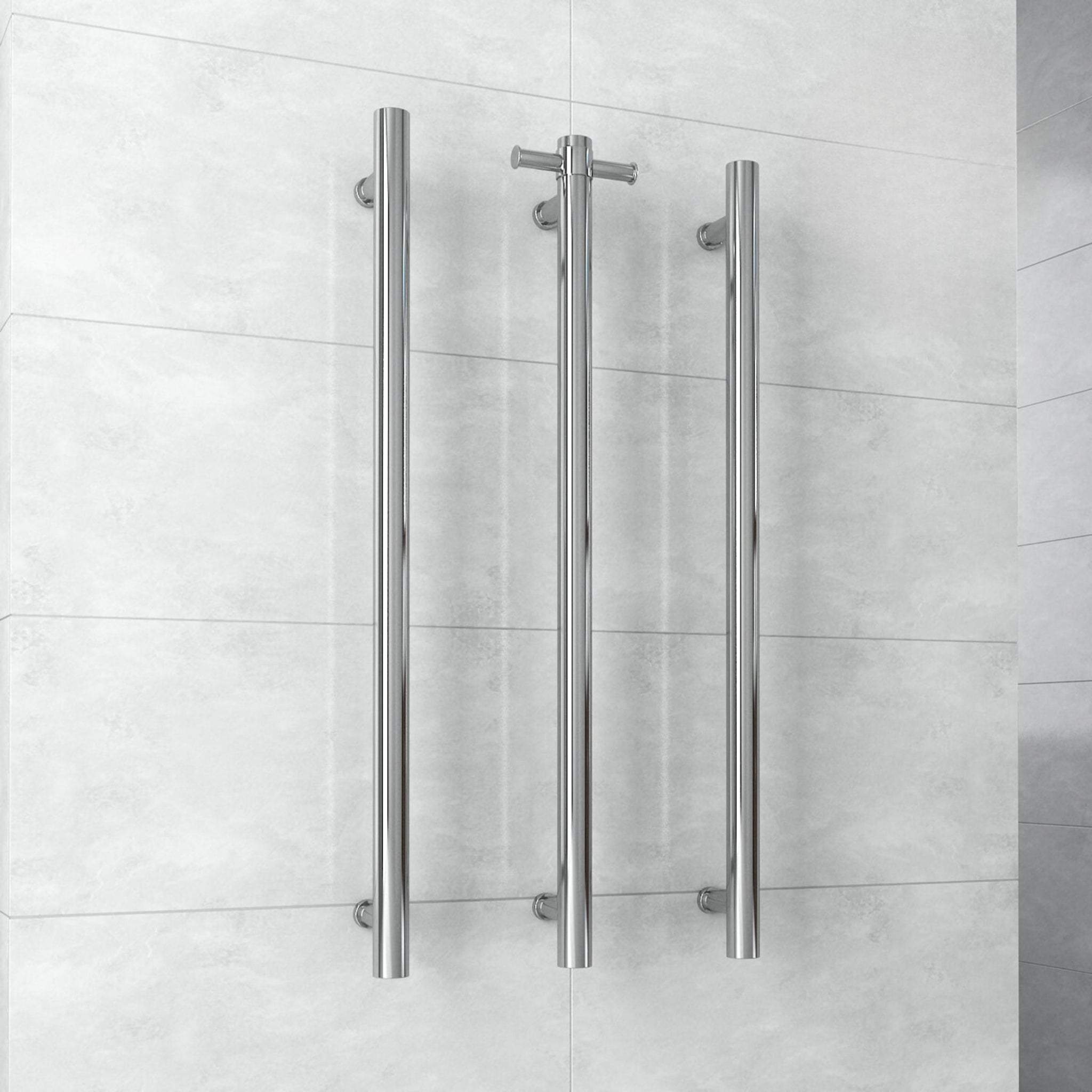 THERMOGROUP ROUND VERTICAL HEATED SINGLE TOWEL RAIL POLISHED STAINLESS STEEL 900MM (CUSTOM PLATED FINISH)