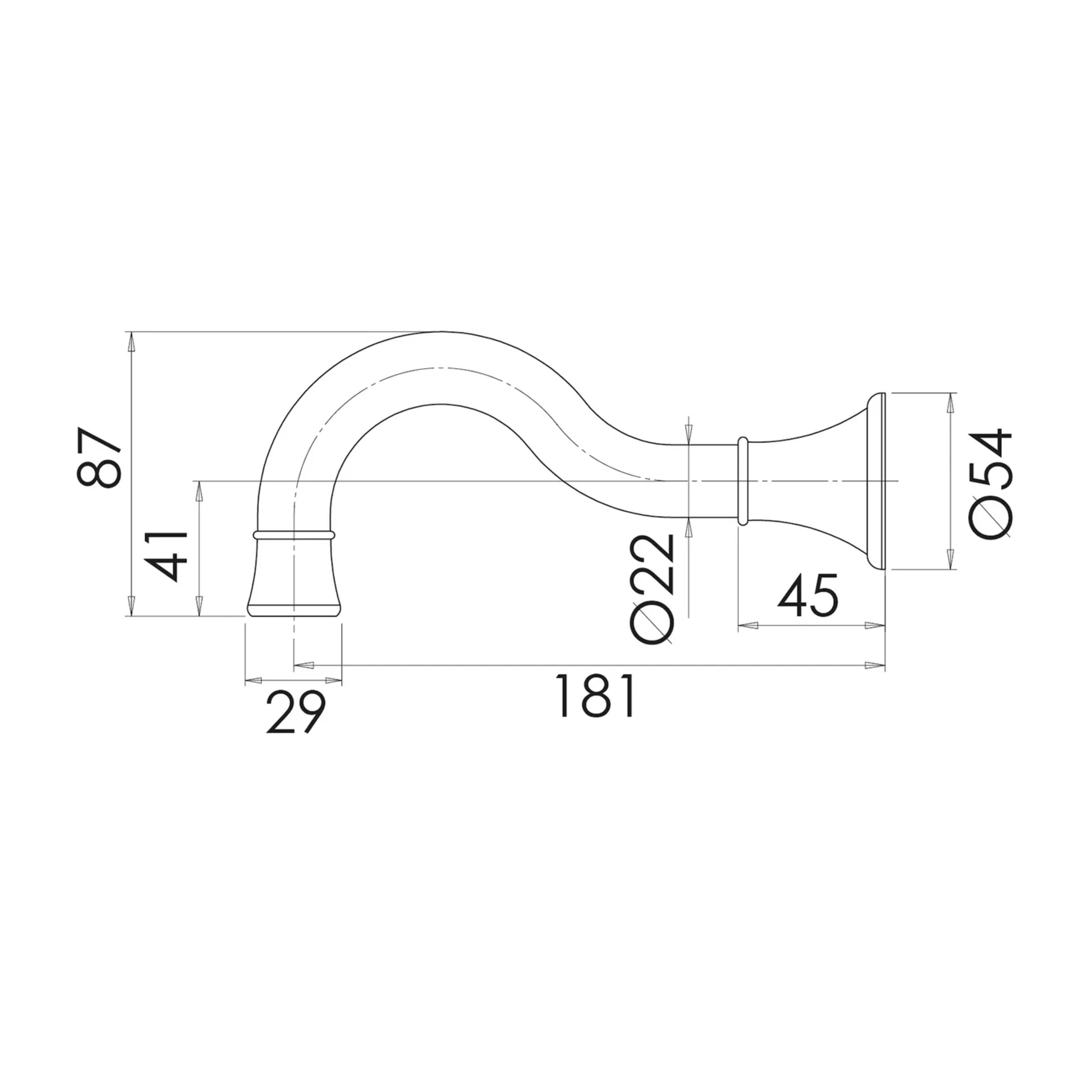 PHOENIX NOSTALGIA WALL BASIN / BATH OUTLET 180MM SHEPHERD CROOK BRUSHED NICKEL