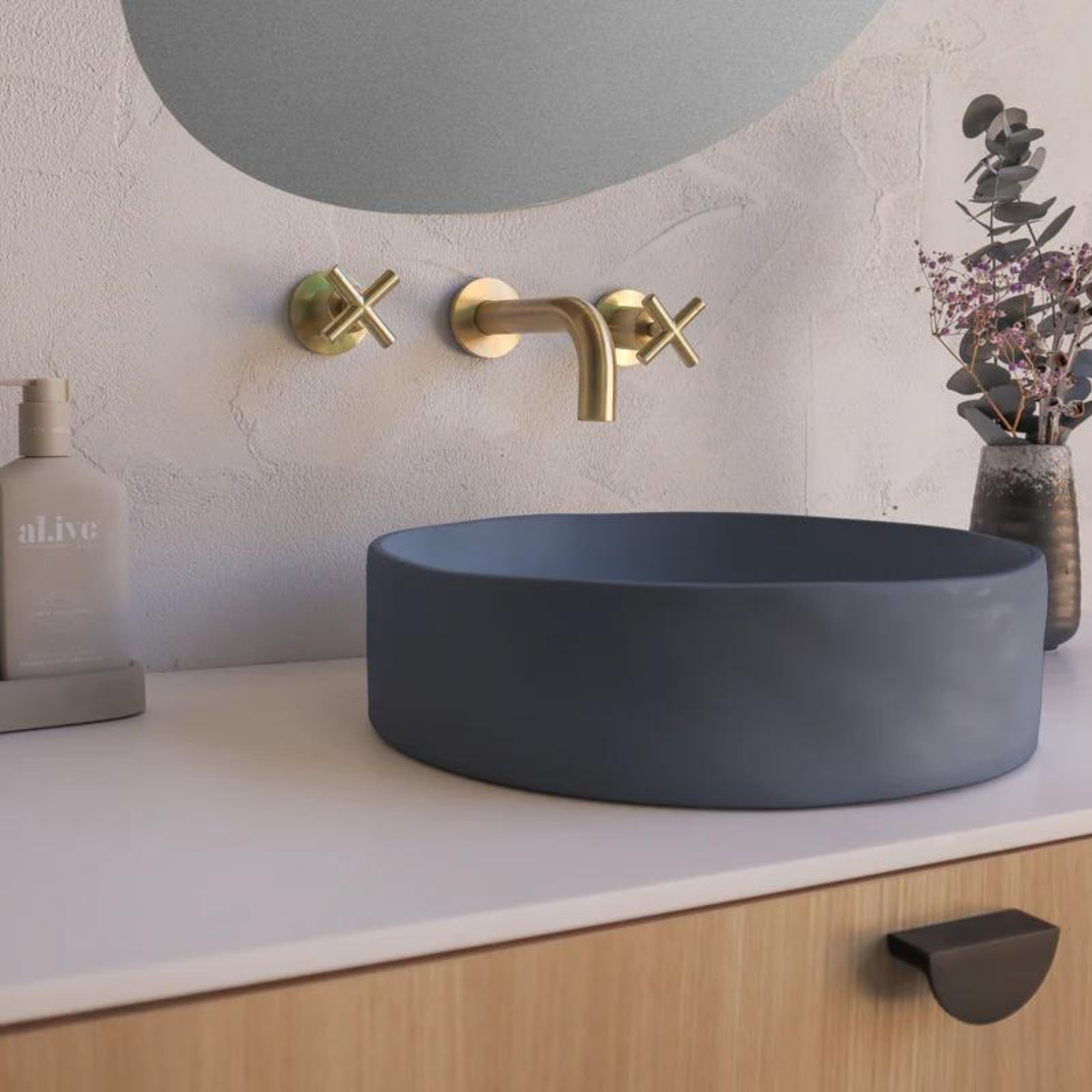 NOOD CO CONSCIOUS RANGE SLIP ABOVE COUNTER / WALL HUNG BASIN COPAN BLUE 380MM