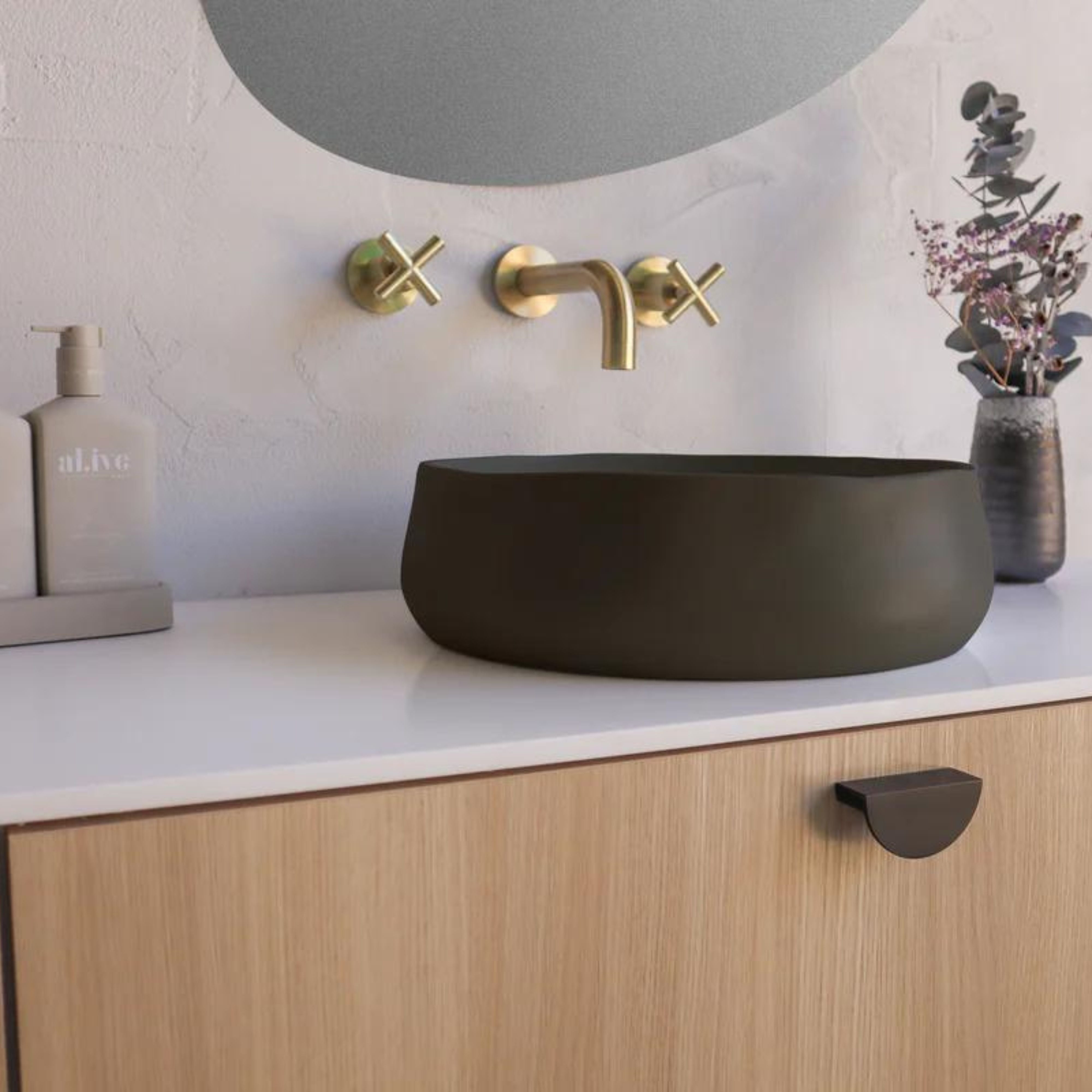 NOOD CO CONSCIOUS RANGE MILL ABOVE COUNTER / WALL HUNG BASIN MID TONE GREY 380MM