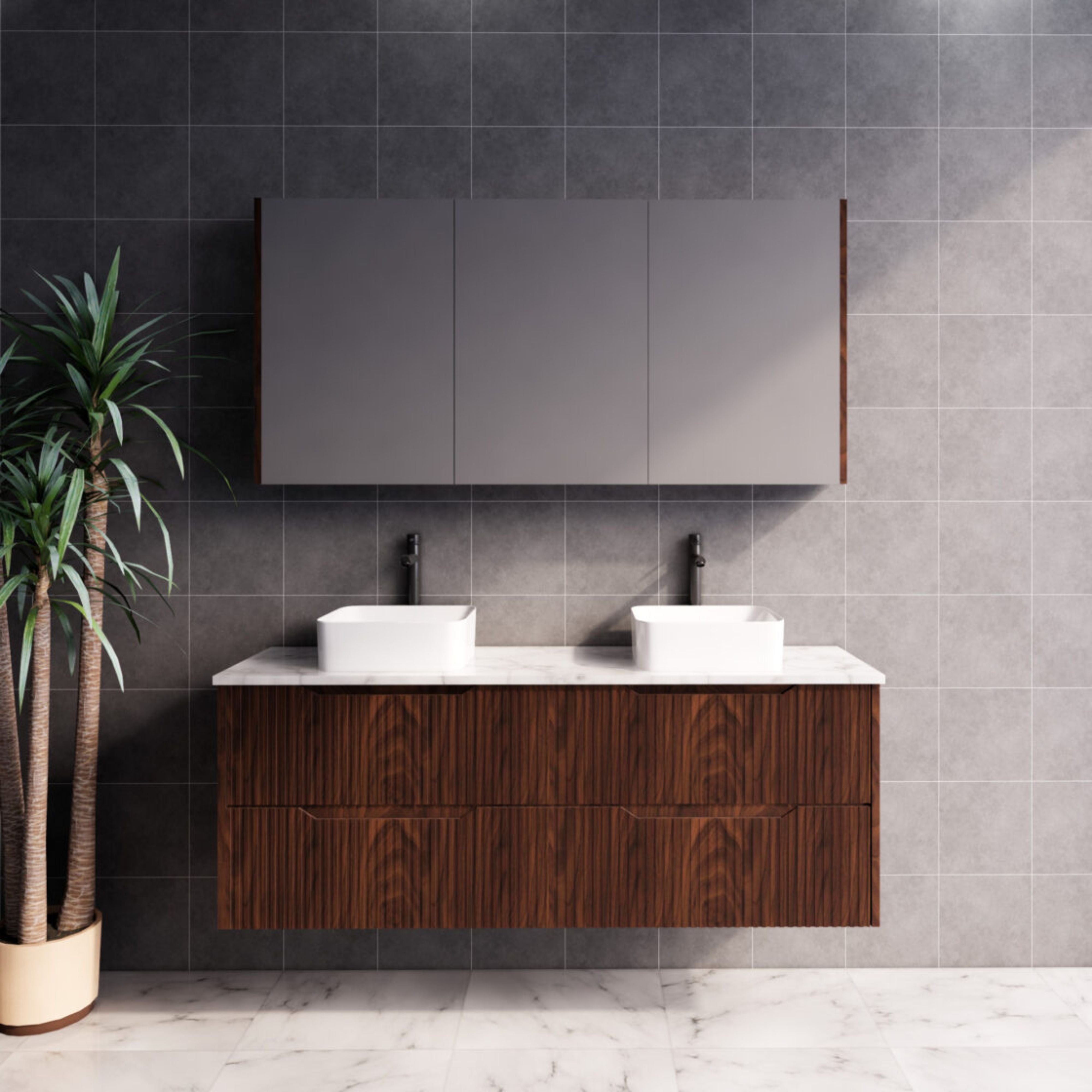 RIVA BALI BROWN OAK 1500MM DOUBLE BOWL WALL HUNG VANITY