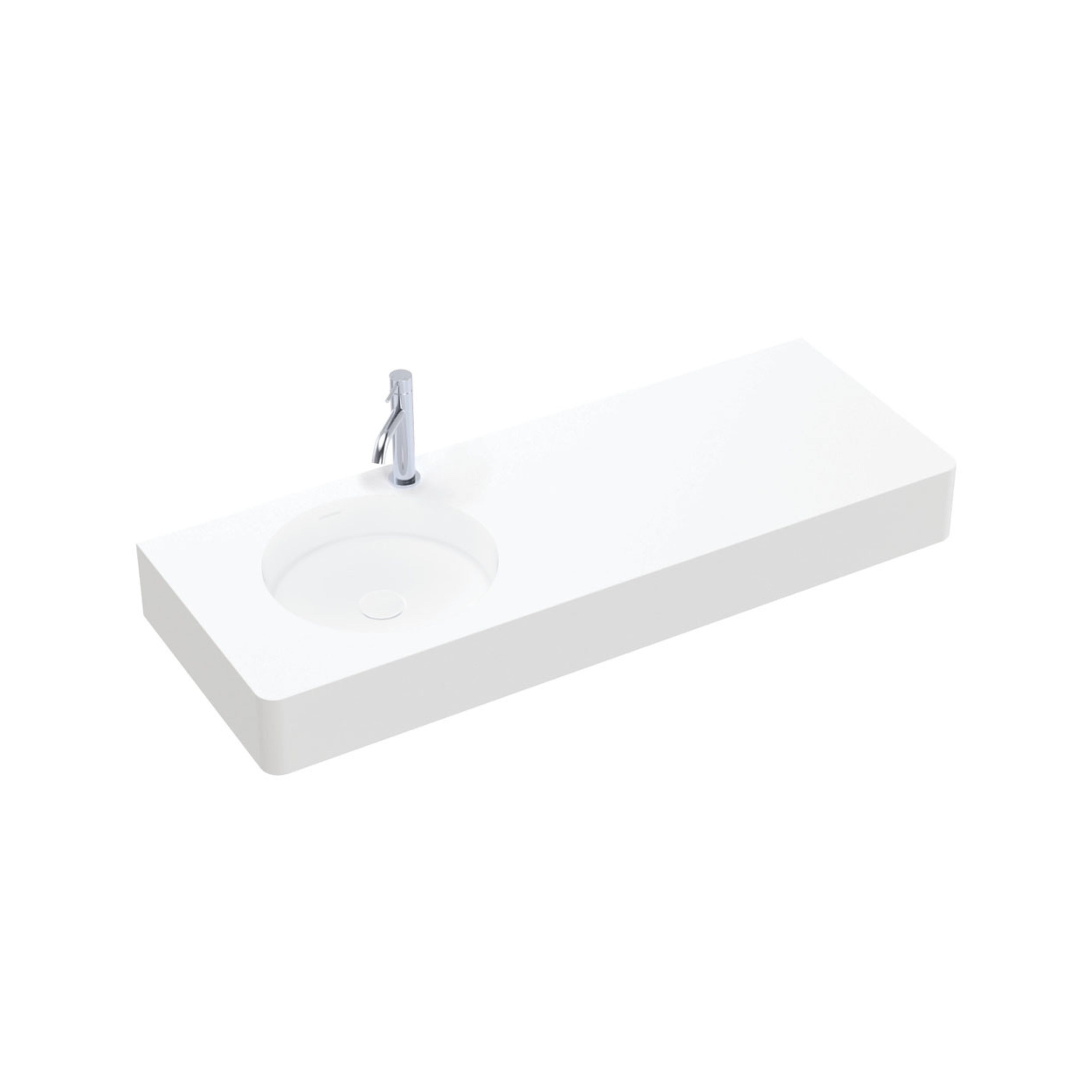 FIENZA ENCANTO SOLID SURFACE WALL HUNG LEFT HAND BASIN WITH TAPHOLE MATTE WHITE 1200MM