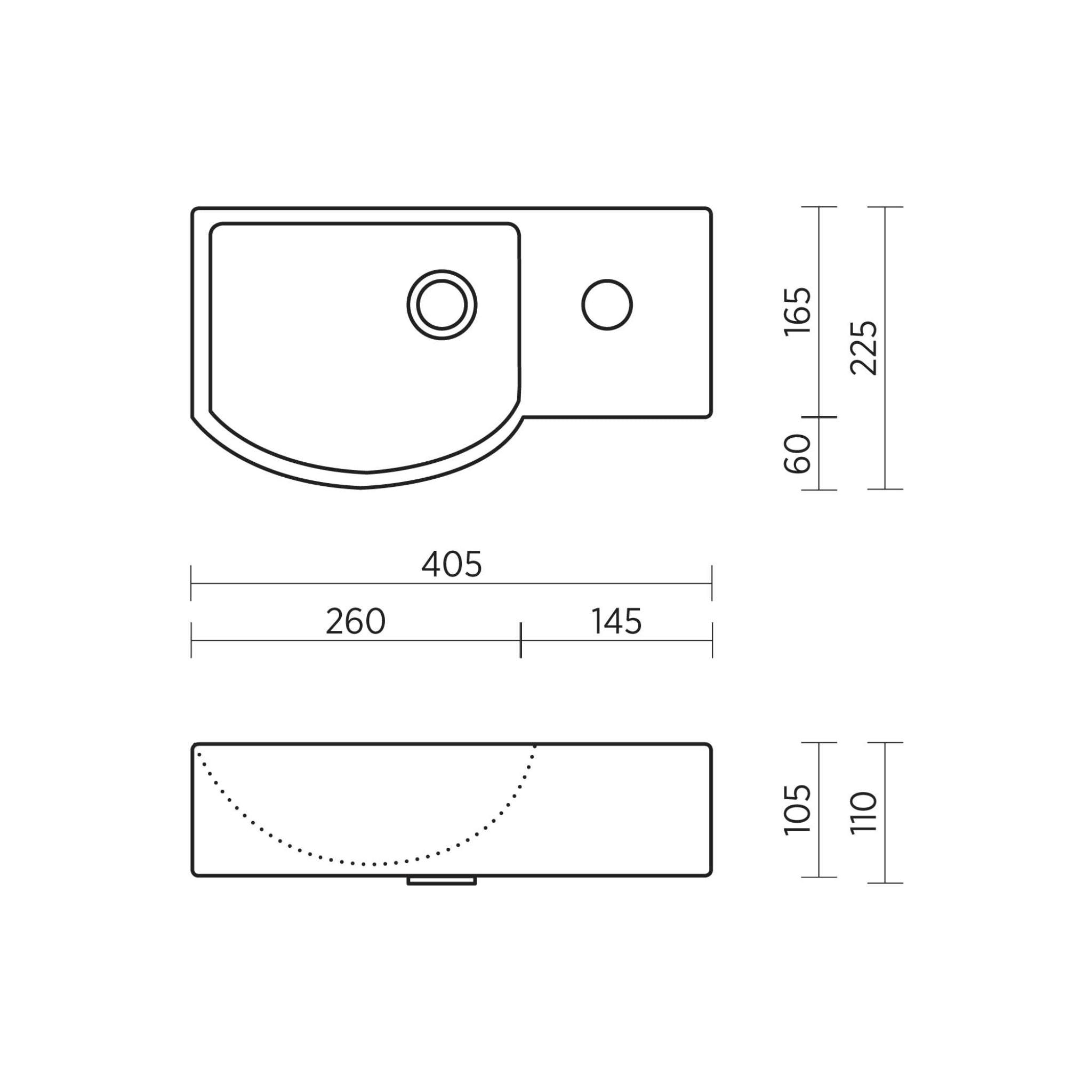 SEIMA SYROS 405 WALL HUNG BASIN WITH OVERFLOW GLOSS WHITE 405MM