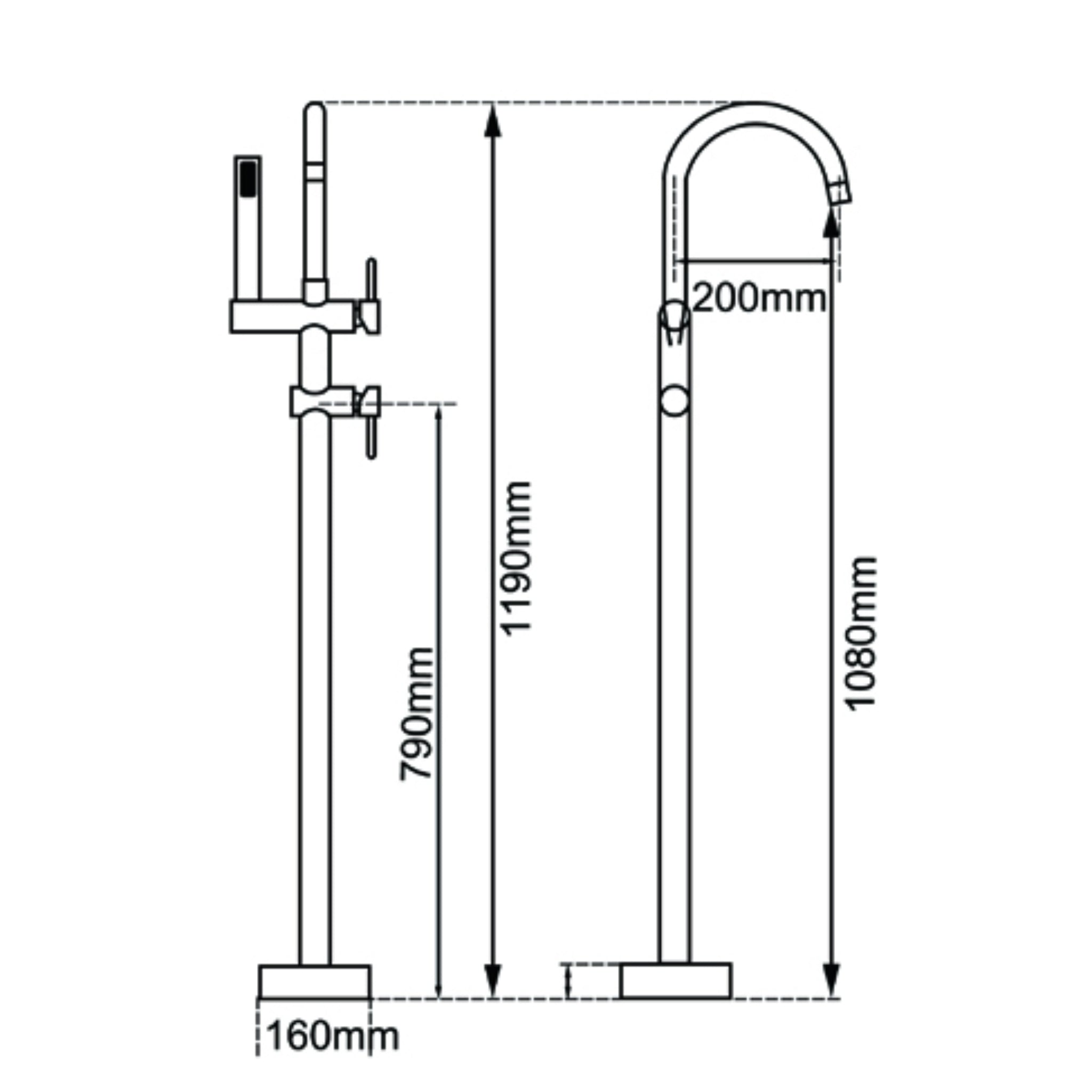 AQUAPERLA FREESTANDING TAP WITH HAND HELD SHOWER 1080MM GUN METAL GREY