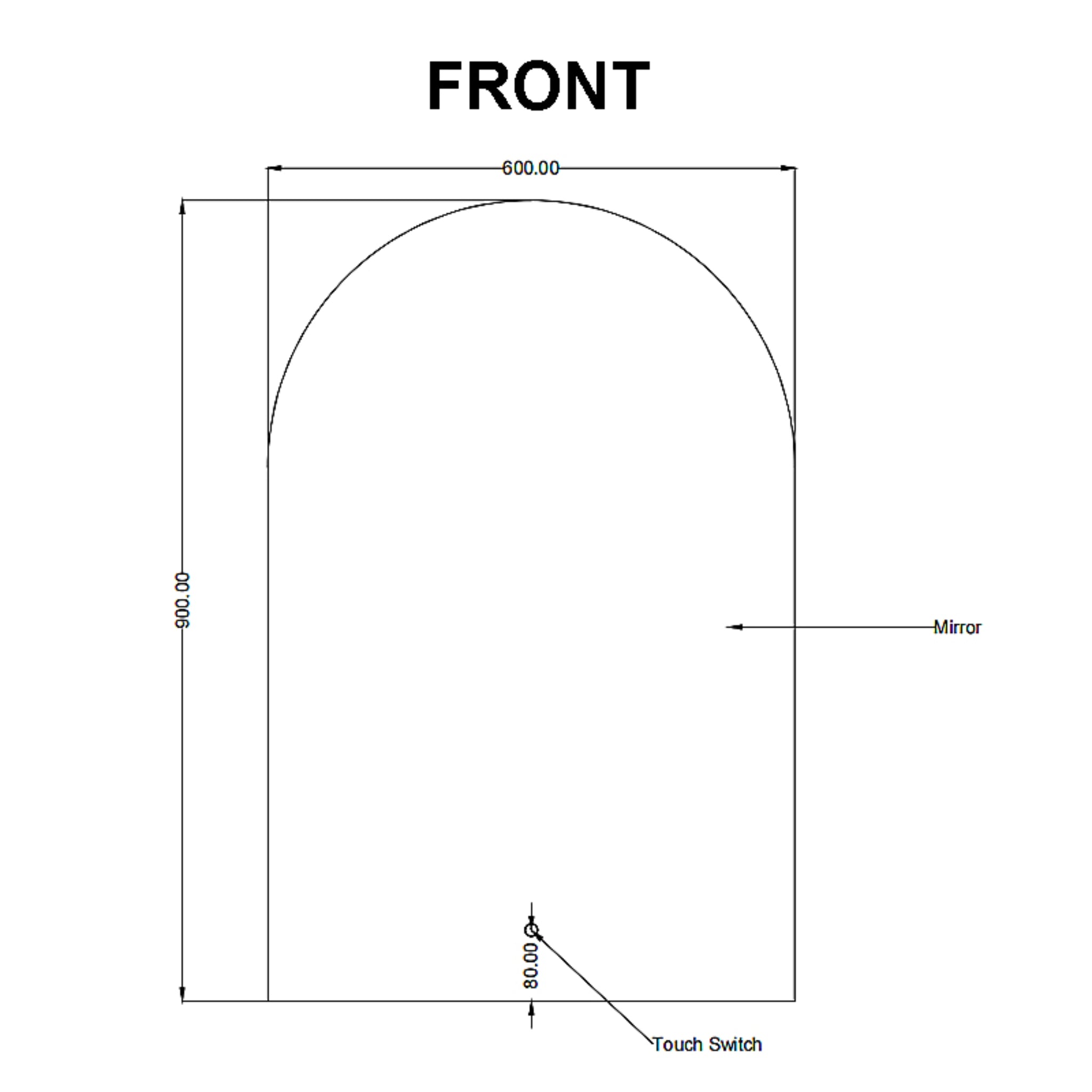 AQUAPERLA ARCHED FRAMED BACK-LIT LED MIRROR BLACK 600X900MM