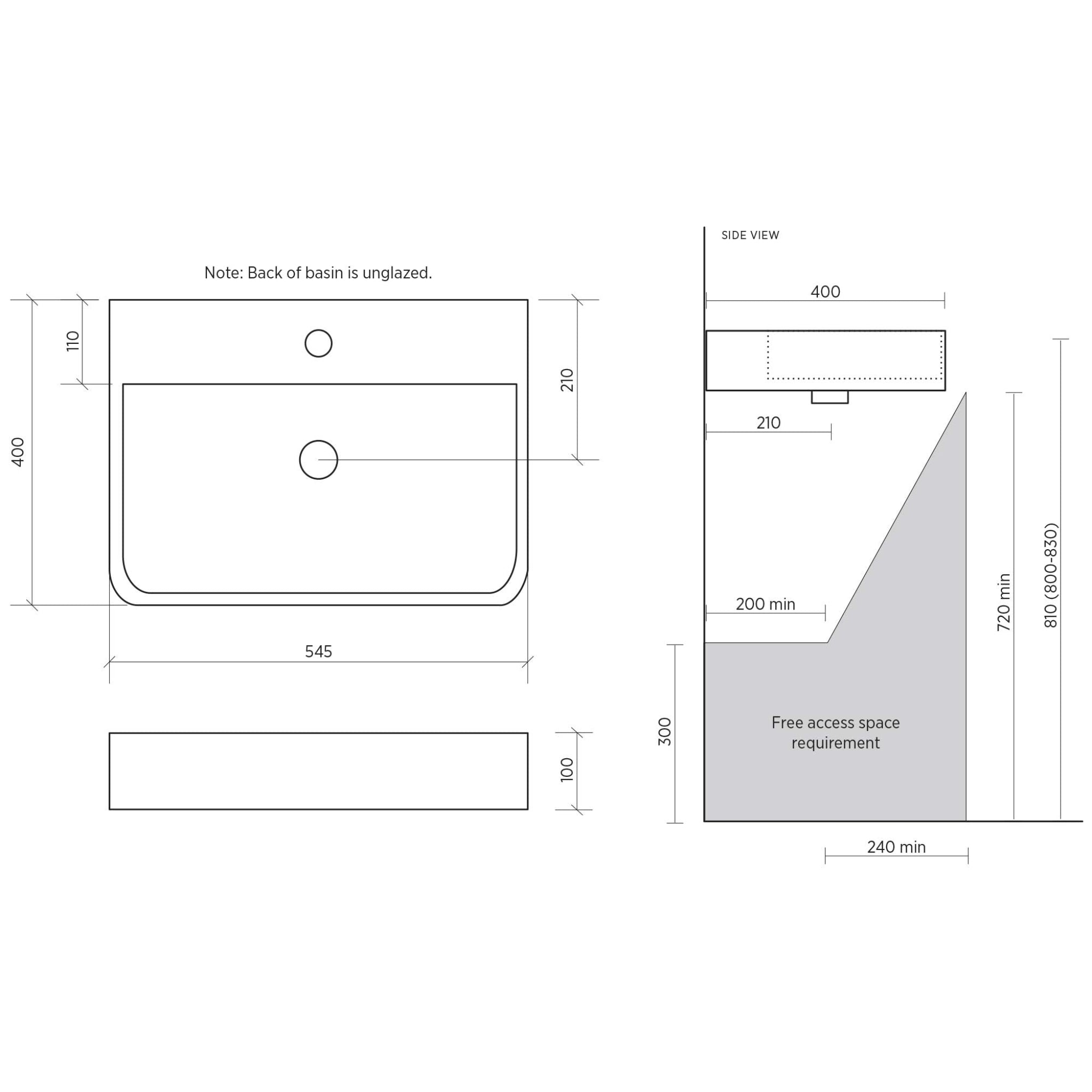 SEIMA LIMNI 015 ABOVE COUNTER / WALL HUNG BASIN WITH OVERFLOW GLOSS WHITE 545MM