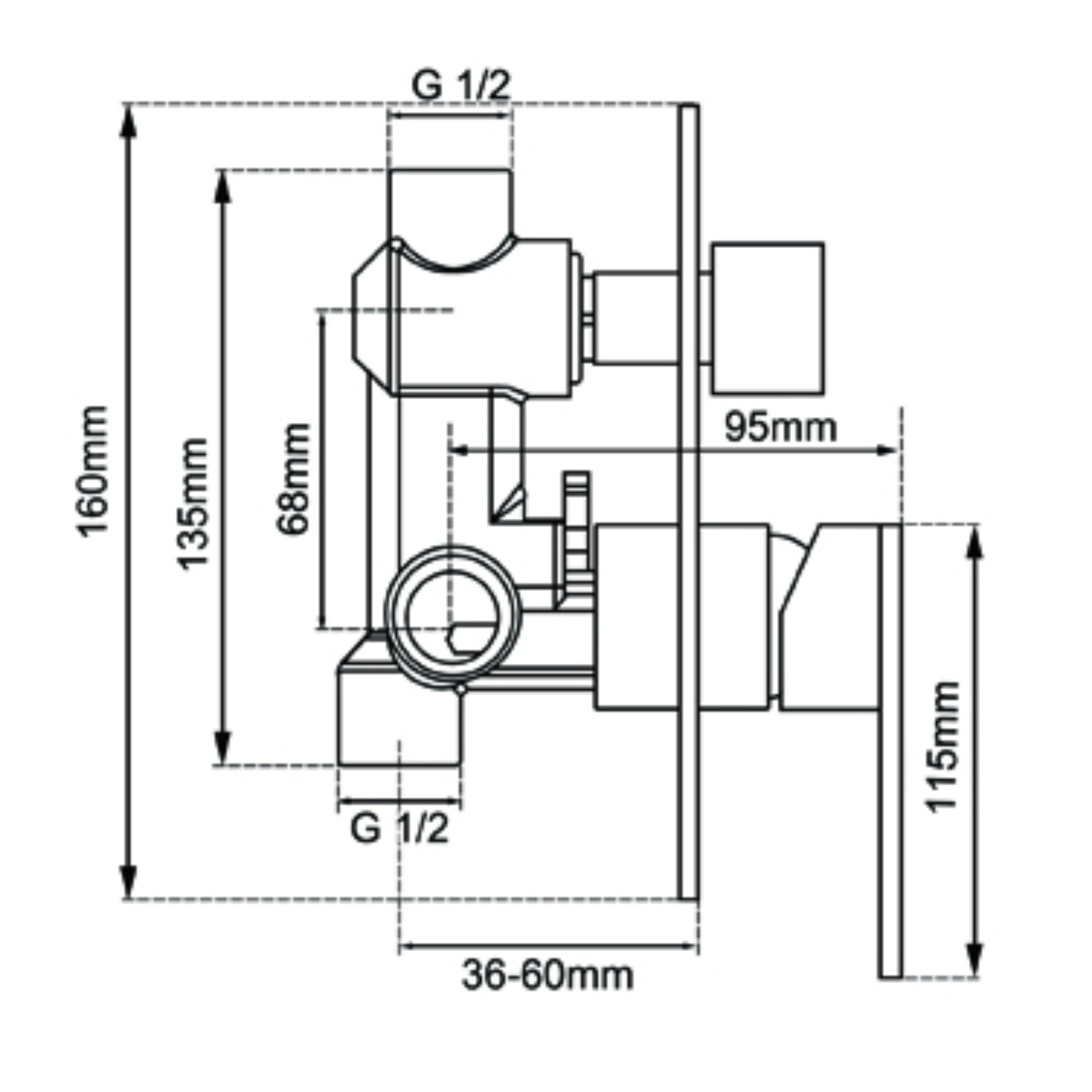 AQUAPERLA LUCID PIN WALL MIXER WITH DIVERTER 160MM BRUSHED BRASS