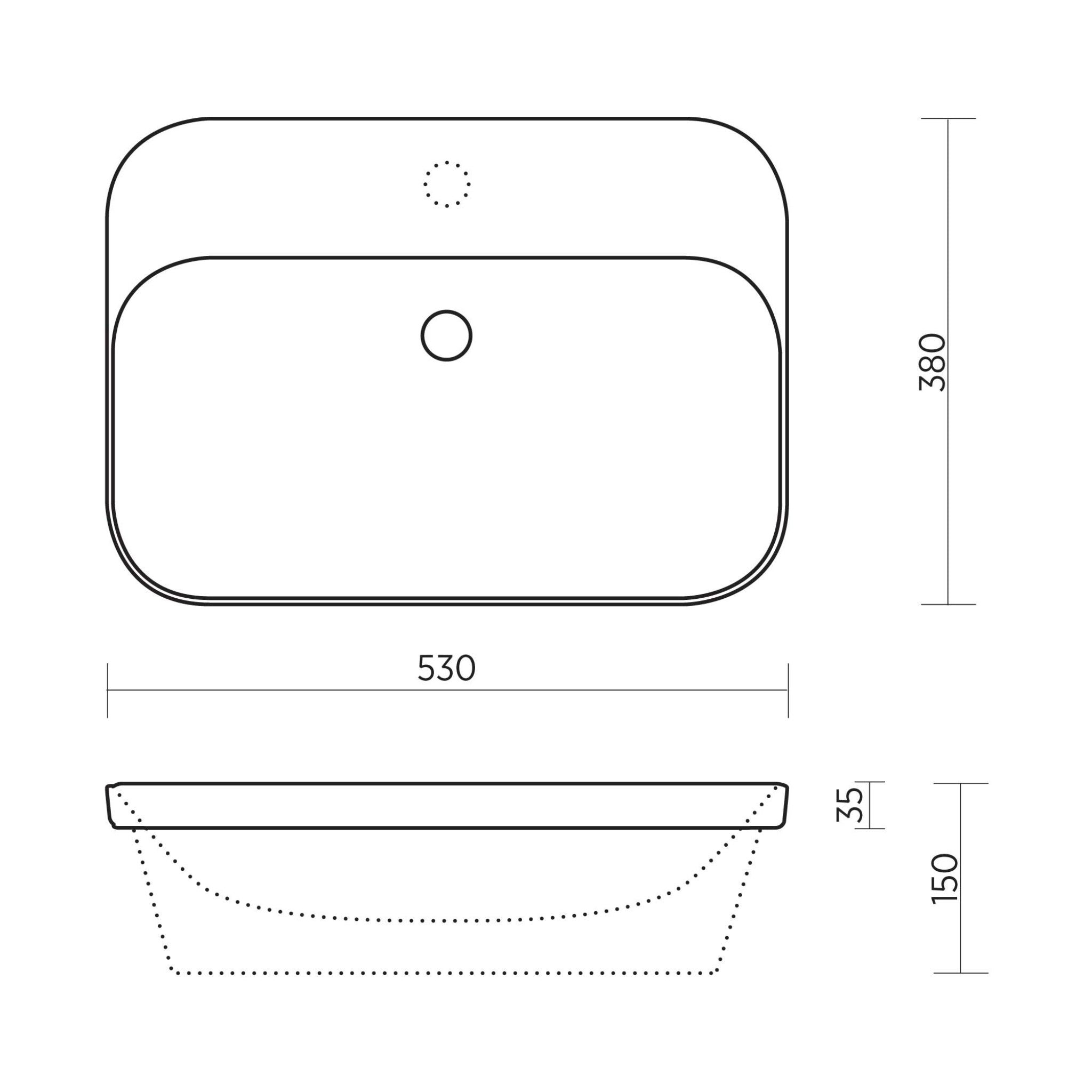 SEIMA LIMNI 530 INSET BASIN WITH OVERFLOW GLOSS WHITE 530MM