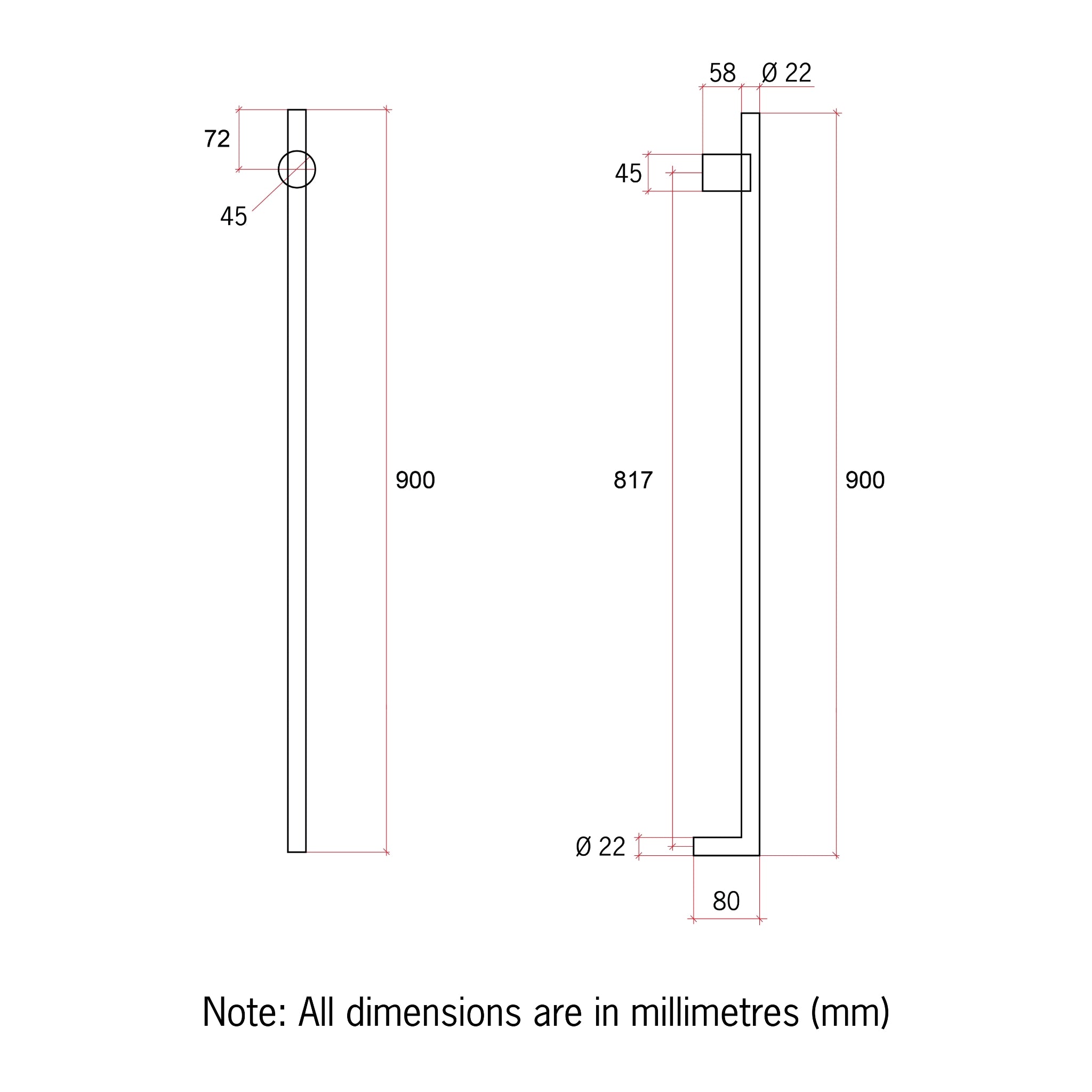 THERMOGROUP SLIMLINE ROUND VERTICAL HEATED SINGLE TOWEL RAIL BRUSHED BRASS 900MM