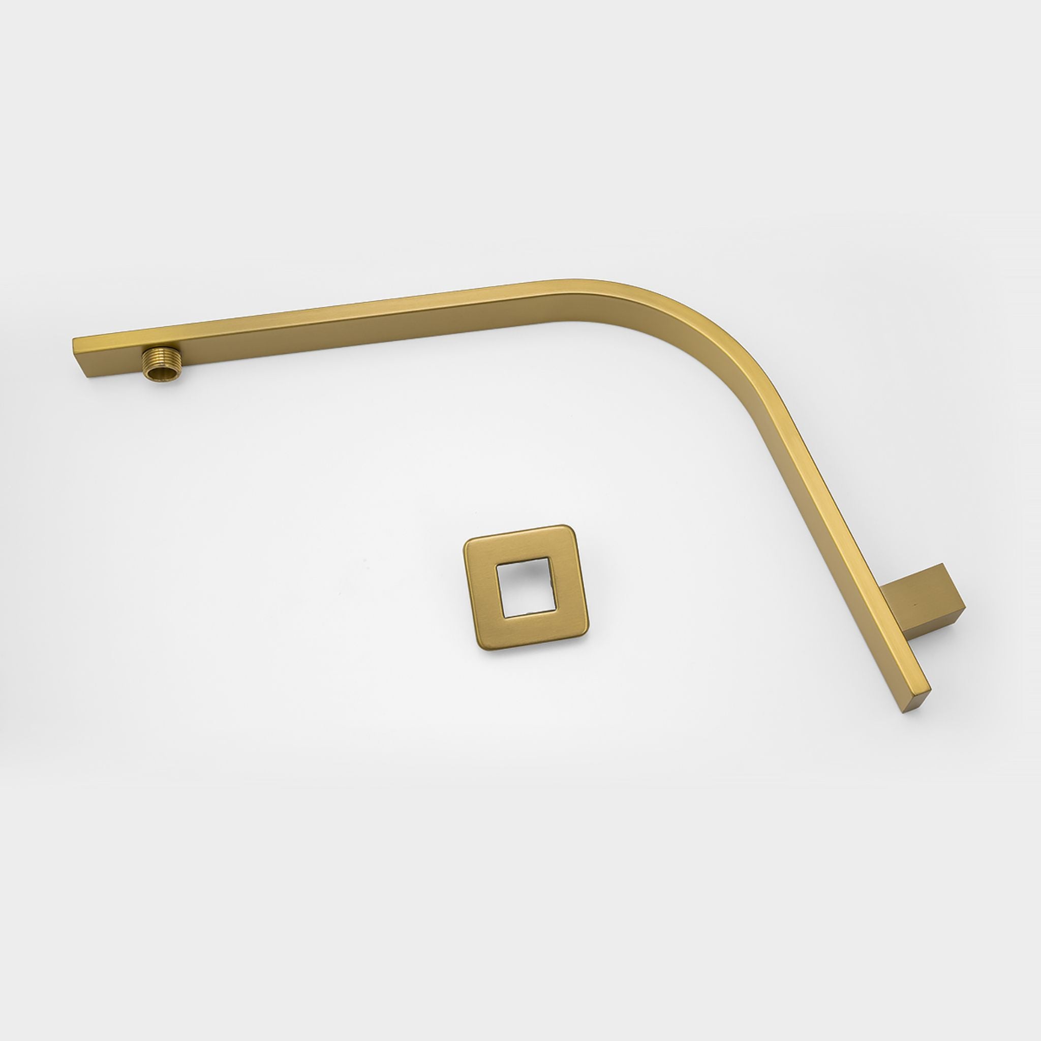 AQUAPERLA SQUARE GOOSENECK WALL SHOWER ARM 370MM BRUSHED BRASS