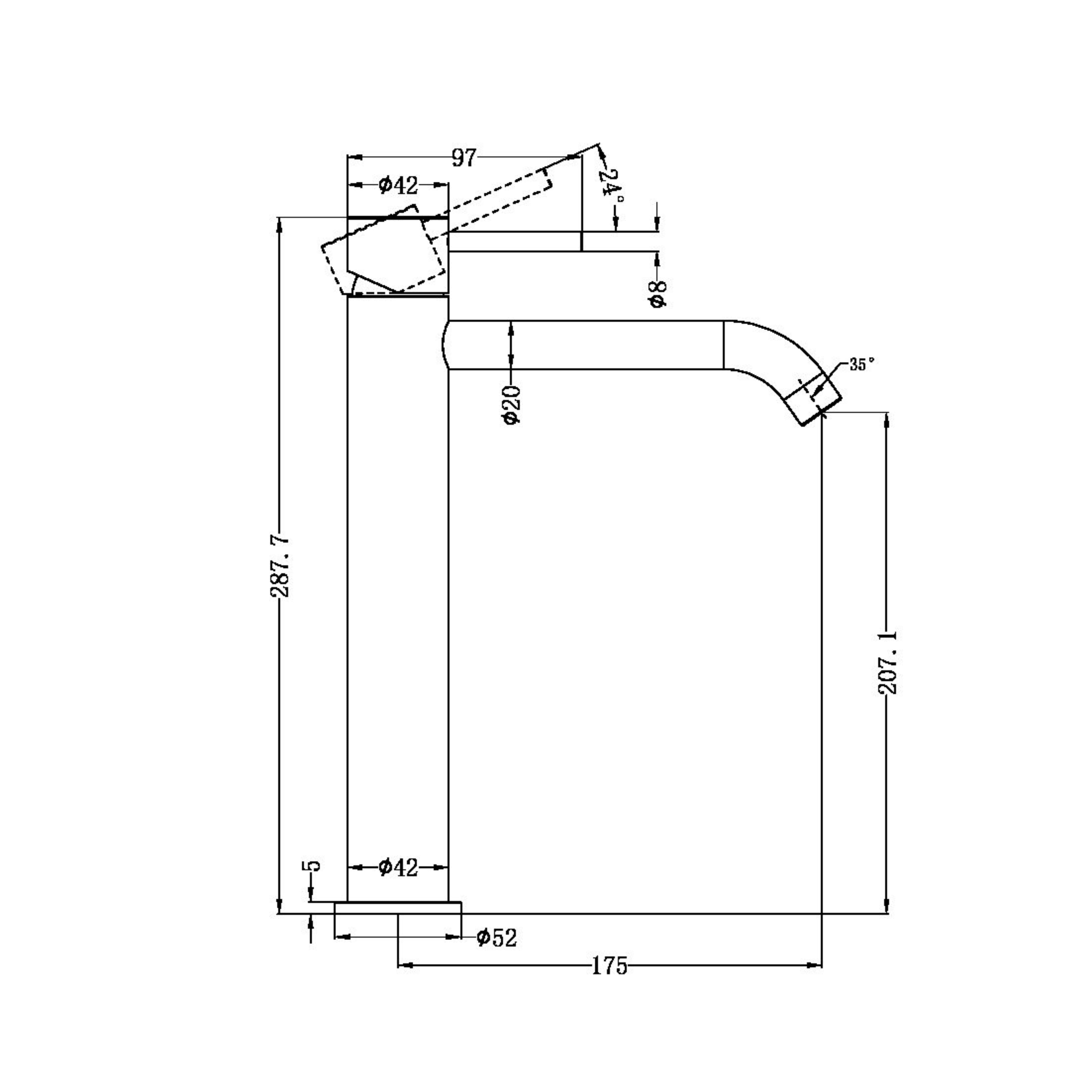 NERO ZEN TALL BASIN MIXER HANDLESS 287MM BRUSHED BRONZE