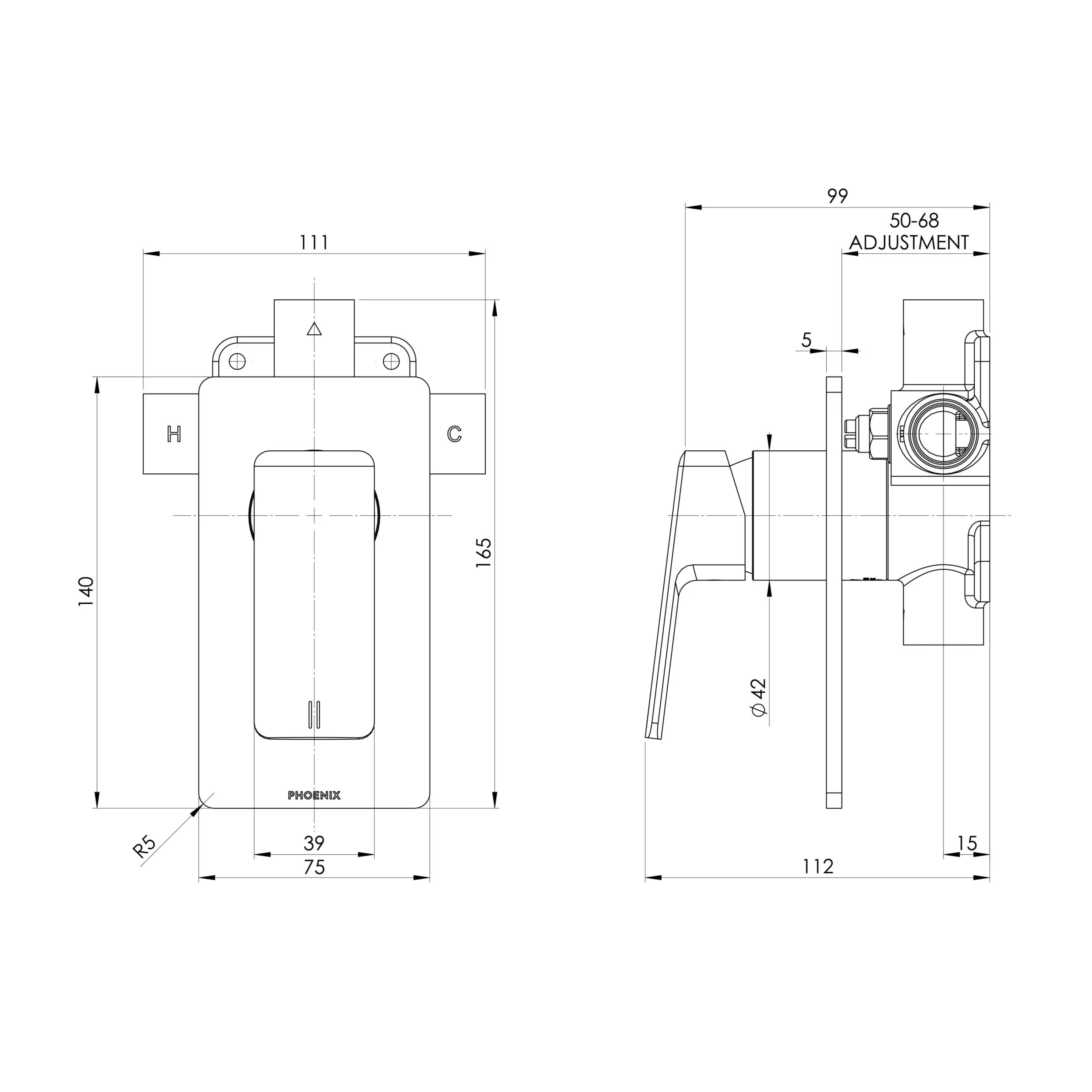 PHOENIX ENVIRO316 SHOWER AND WALL MIXER STAINLESS STEEL