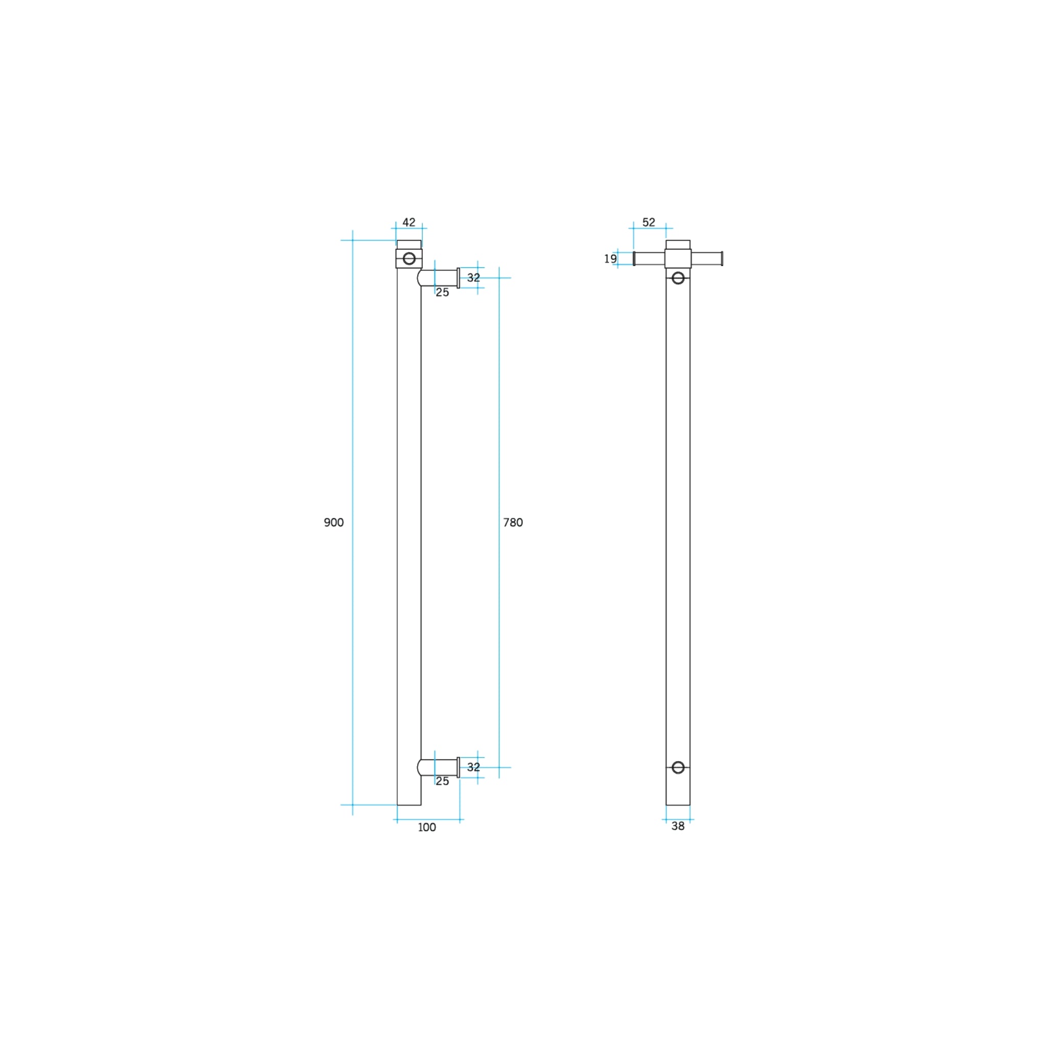 THERMOGROUP ROUND VERTICAL HEATED SINGLE TOWEL RAIL POLISHED STAINLESS STEEL 900MM