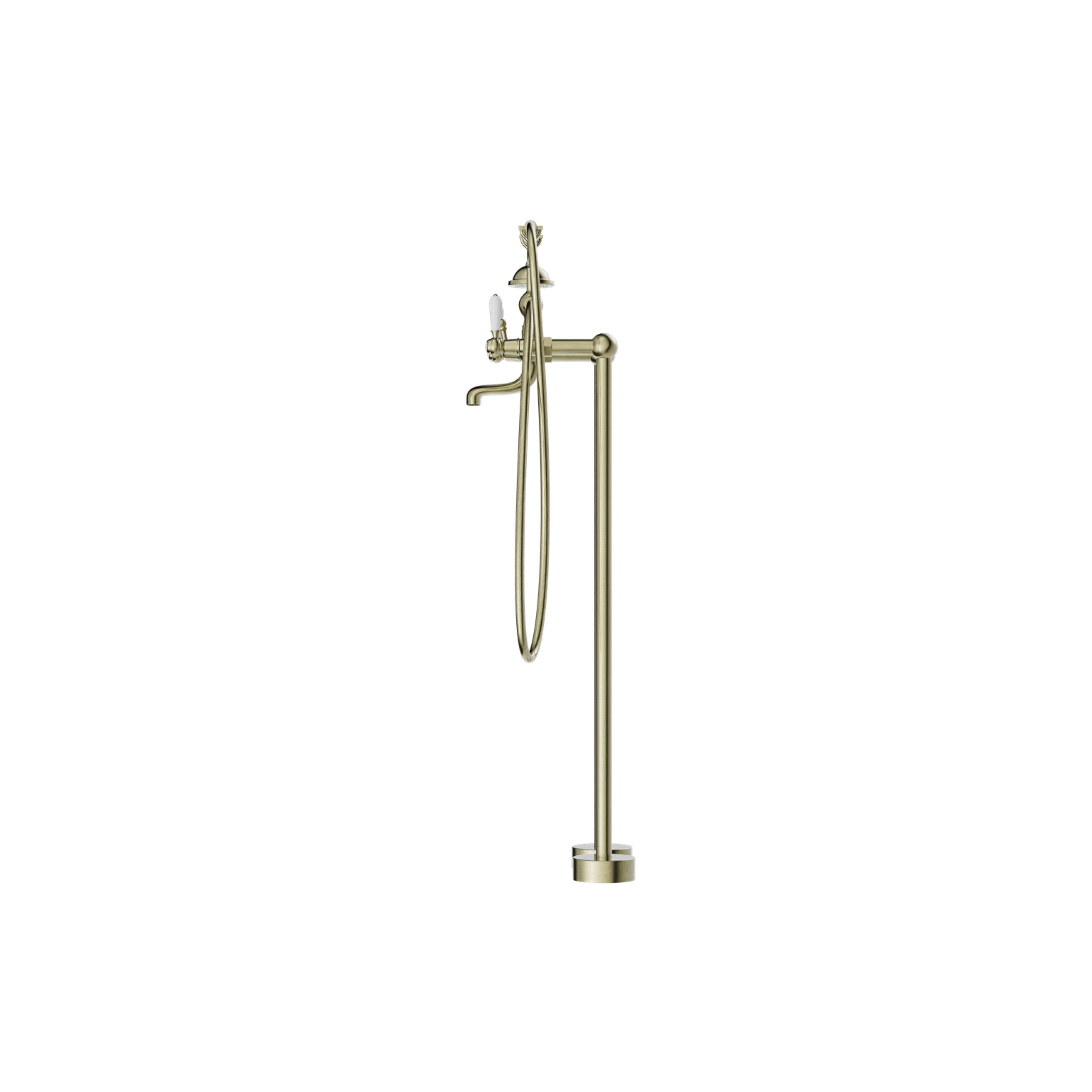 NERO YORK FREESTANDING BATH SET WITH WHITE PORCELAIN HAND SHOWER AGED BRASS