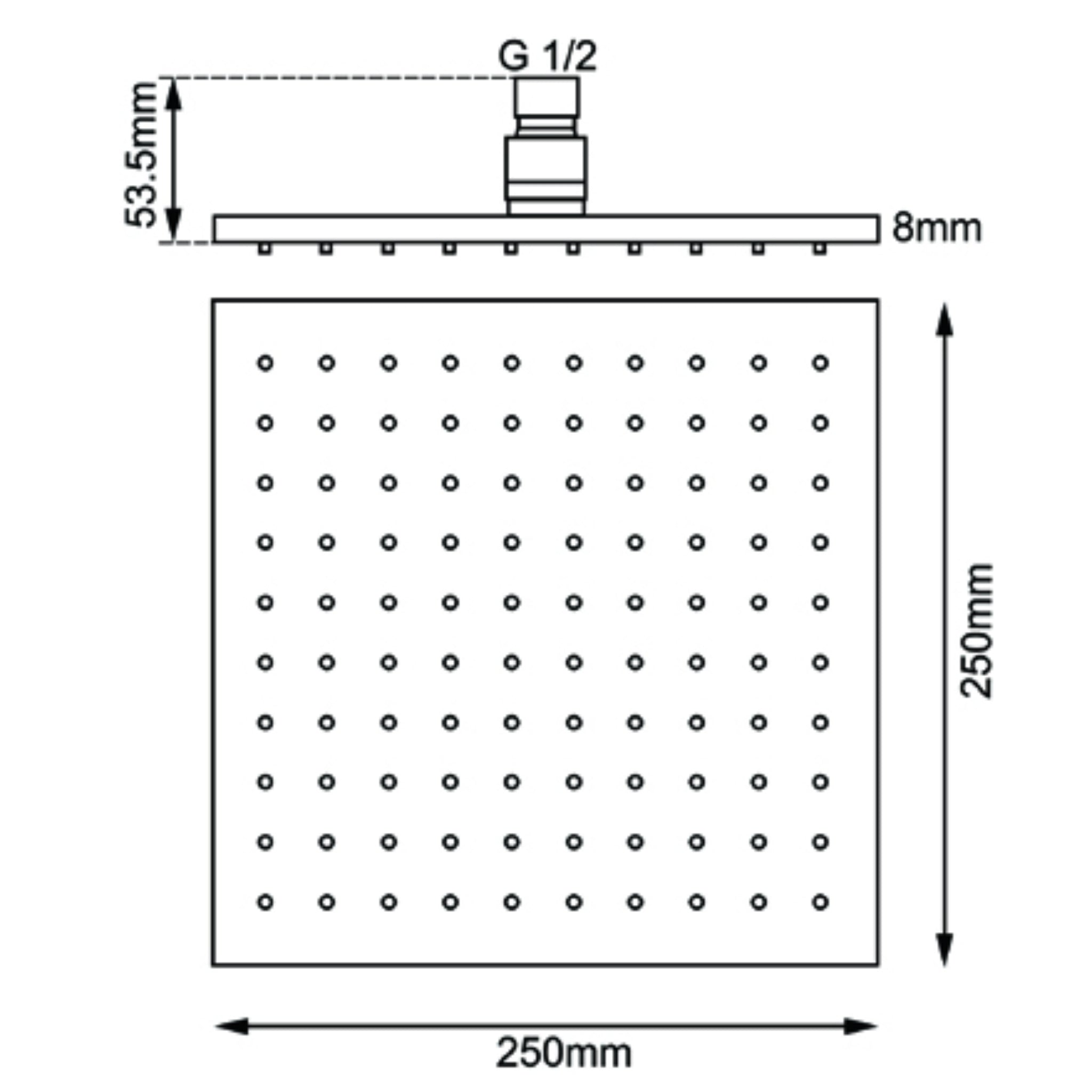 AQUAPERLA SQUARE SHOWER HEAD 250MM ROSE GOLD