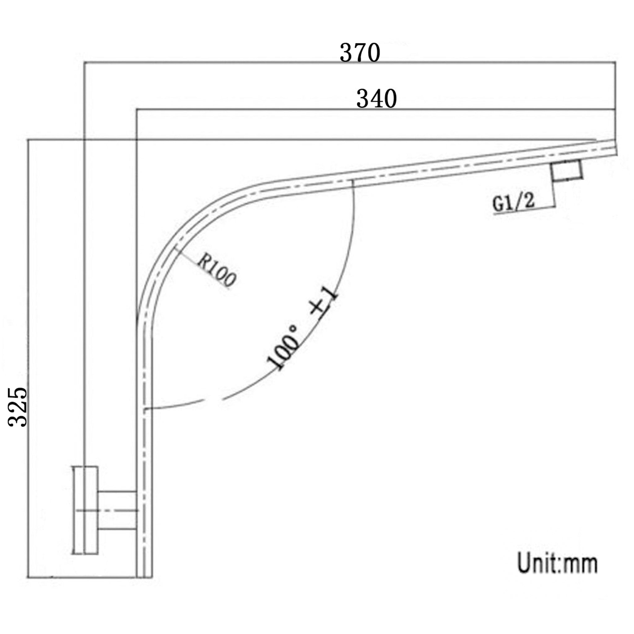 AQUAPERLA SQUARE GOOSENECK WALL SHOWER ARM 370MM CHROME