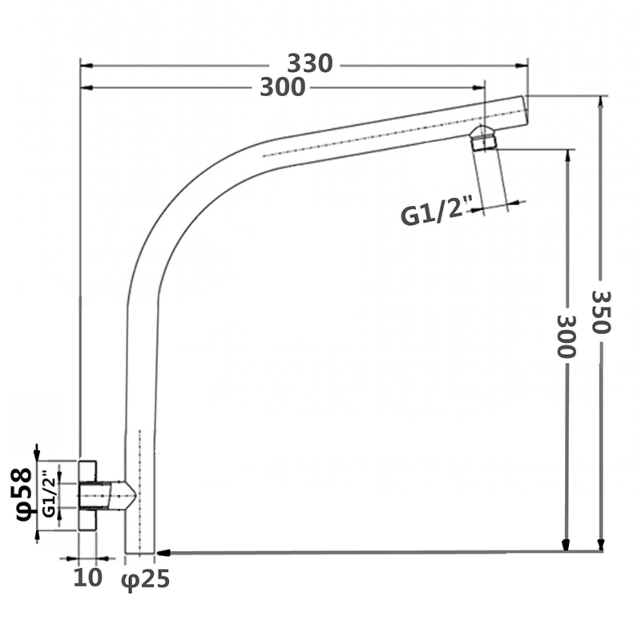 AQUAPERLA GOOSENECK ROUND WALL SHOWER ARM 350MM GUN METAL