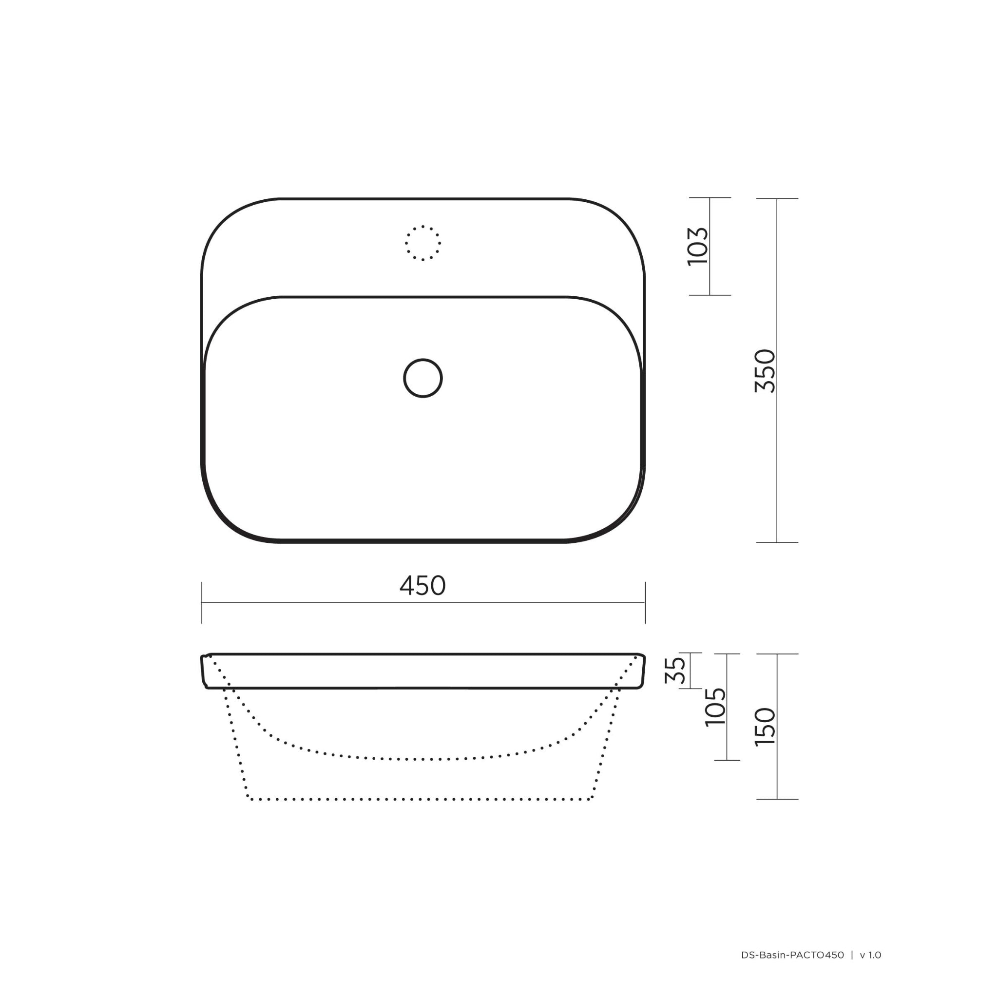 SEIMA LIMNI 450 INSET BASIN WITH OVERFLOW GLOSS WHITE 450MM