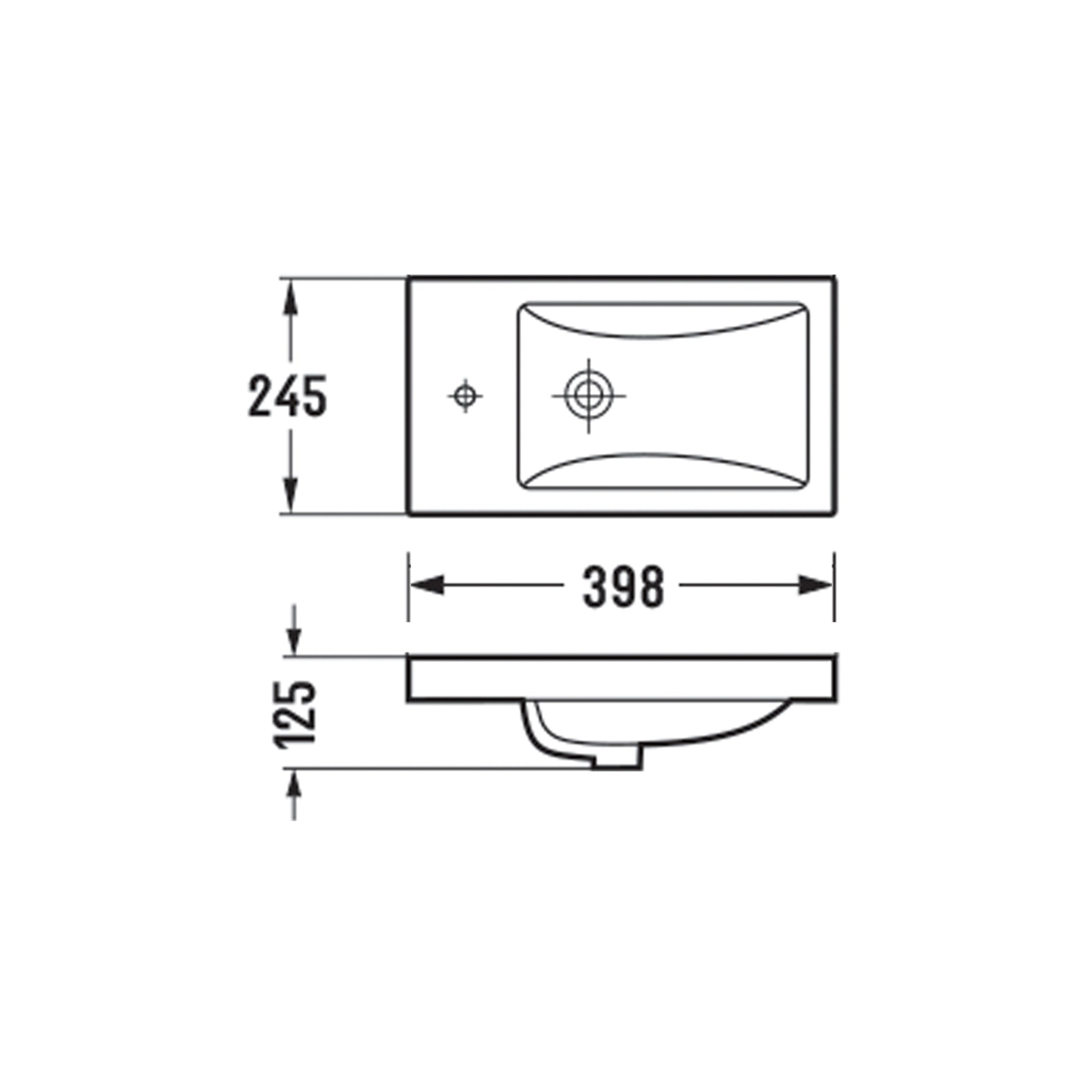 SEIMA PLATI 245 INSET BASIN WITH TAPHOLE & OVERFLOW SILK MATTE WHITE 398MM