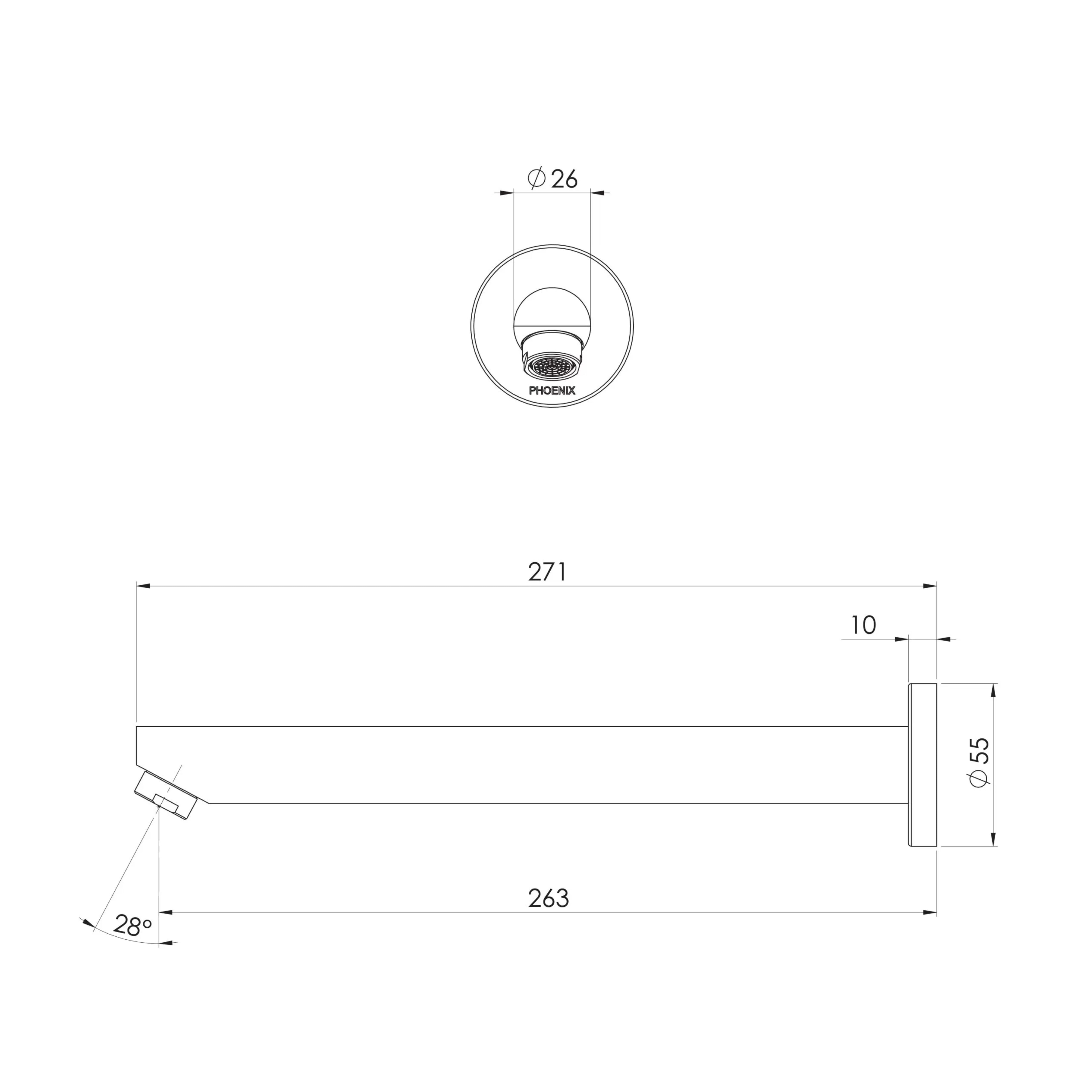 PHOENIX PINA WALL BATH OUTLET 250MM BRUSHED NICKEL