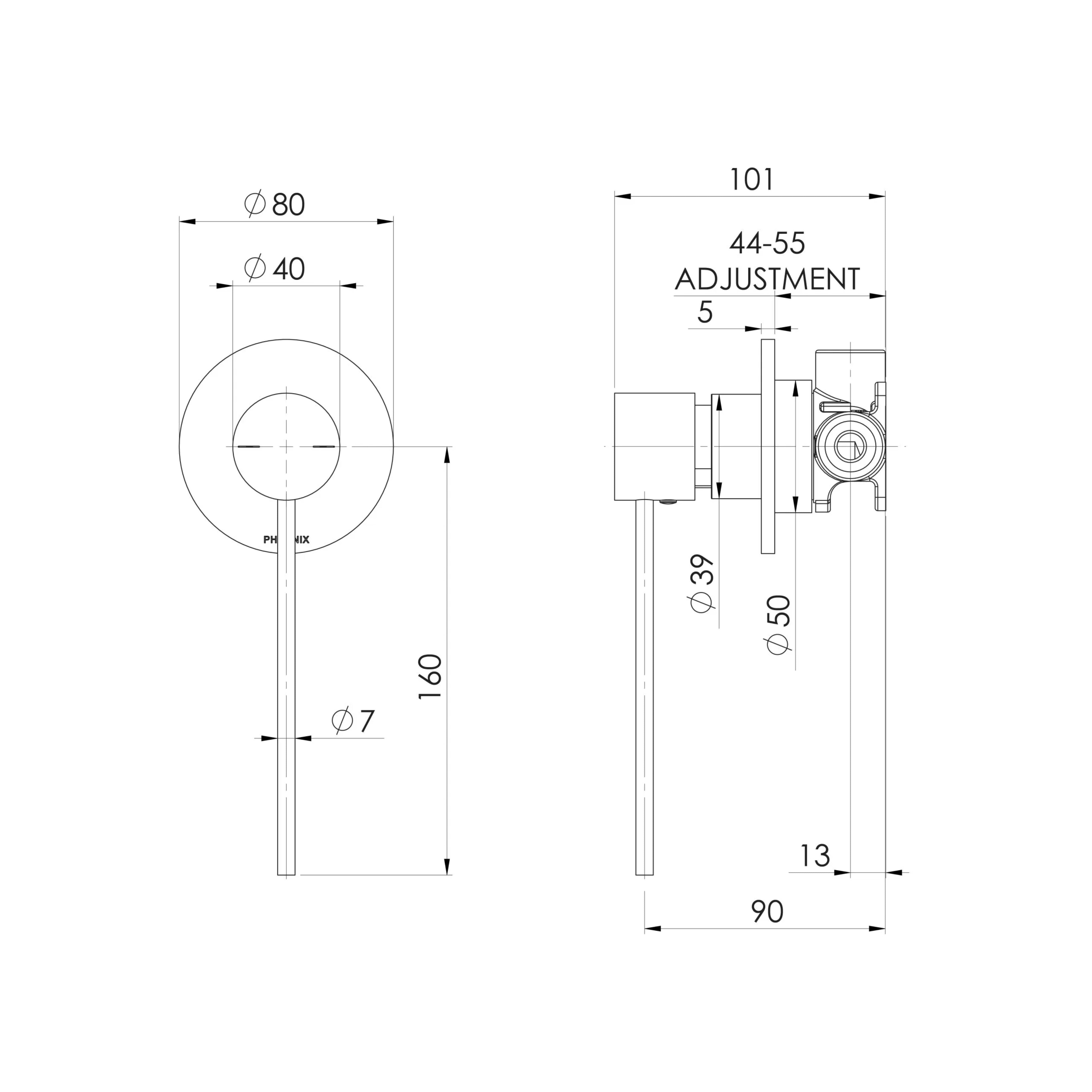 PHOENIX VIVID SLIMLINE SWITCHMIX SHOWER AND WALL MIXER WITH EXTENDED LEVER CHROME