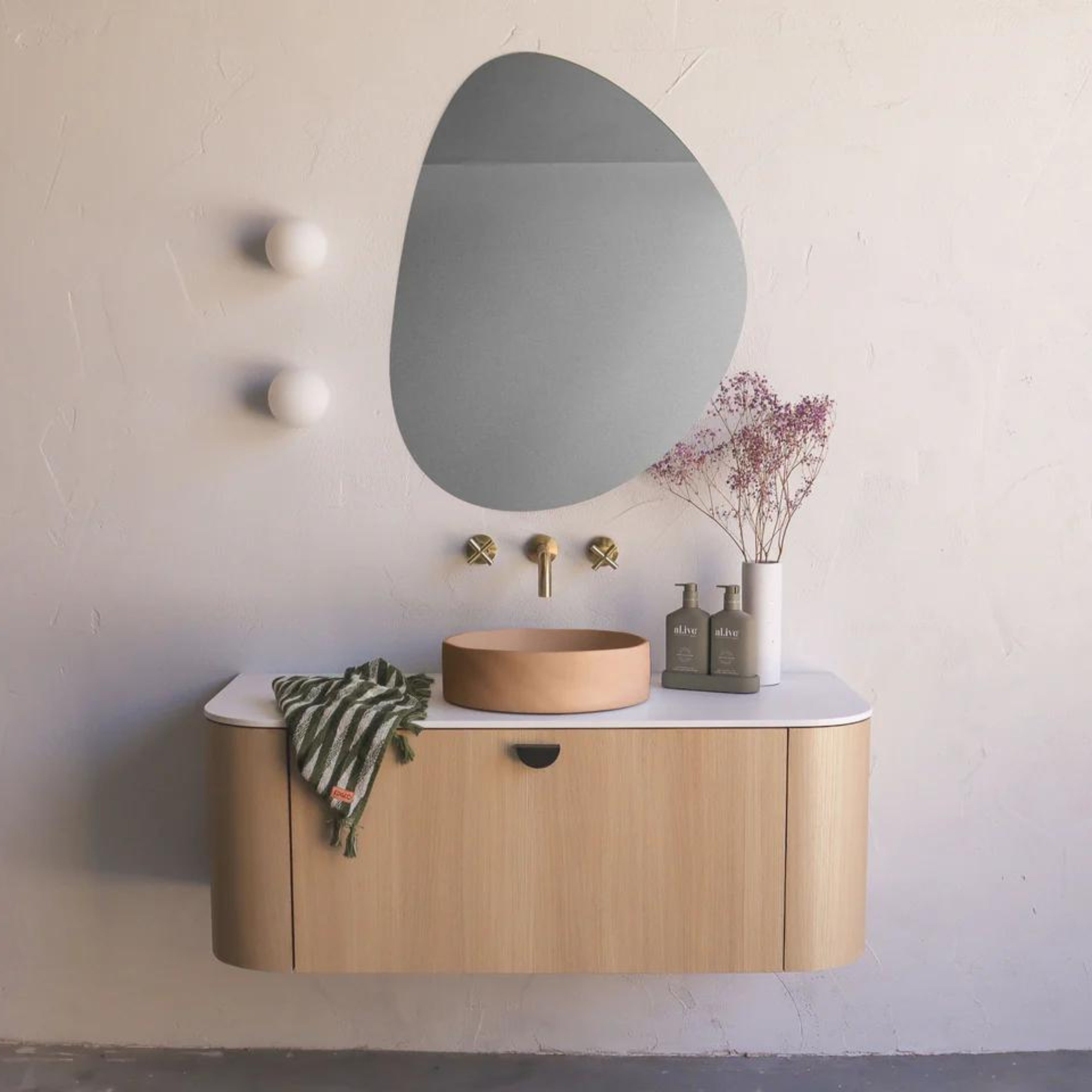 NOOD CO CONSCIOUS RANGE SLIP ABOVE COUNTER / WALL HUNG BASIN PASTEL PEACH 380MM