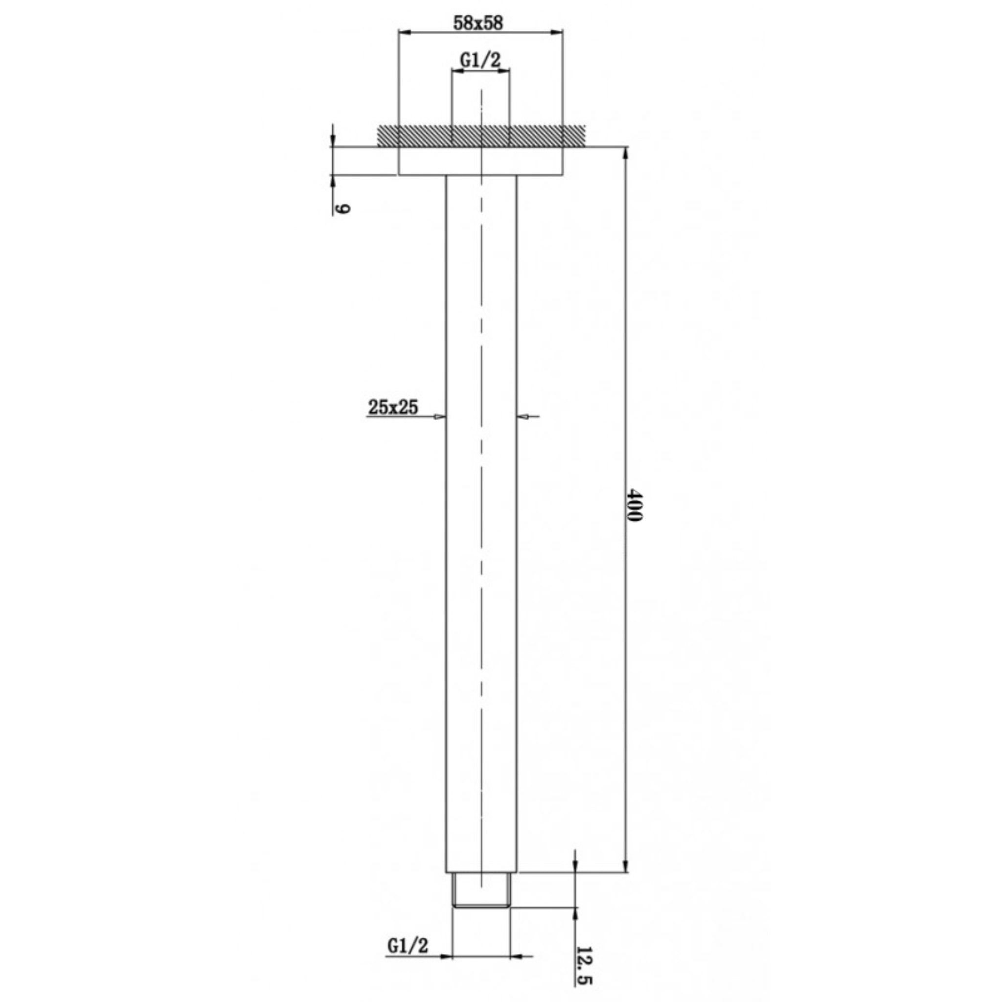 AQUAPERLA SQUARE CEILING SHOWER ARM 400MM BLACK