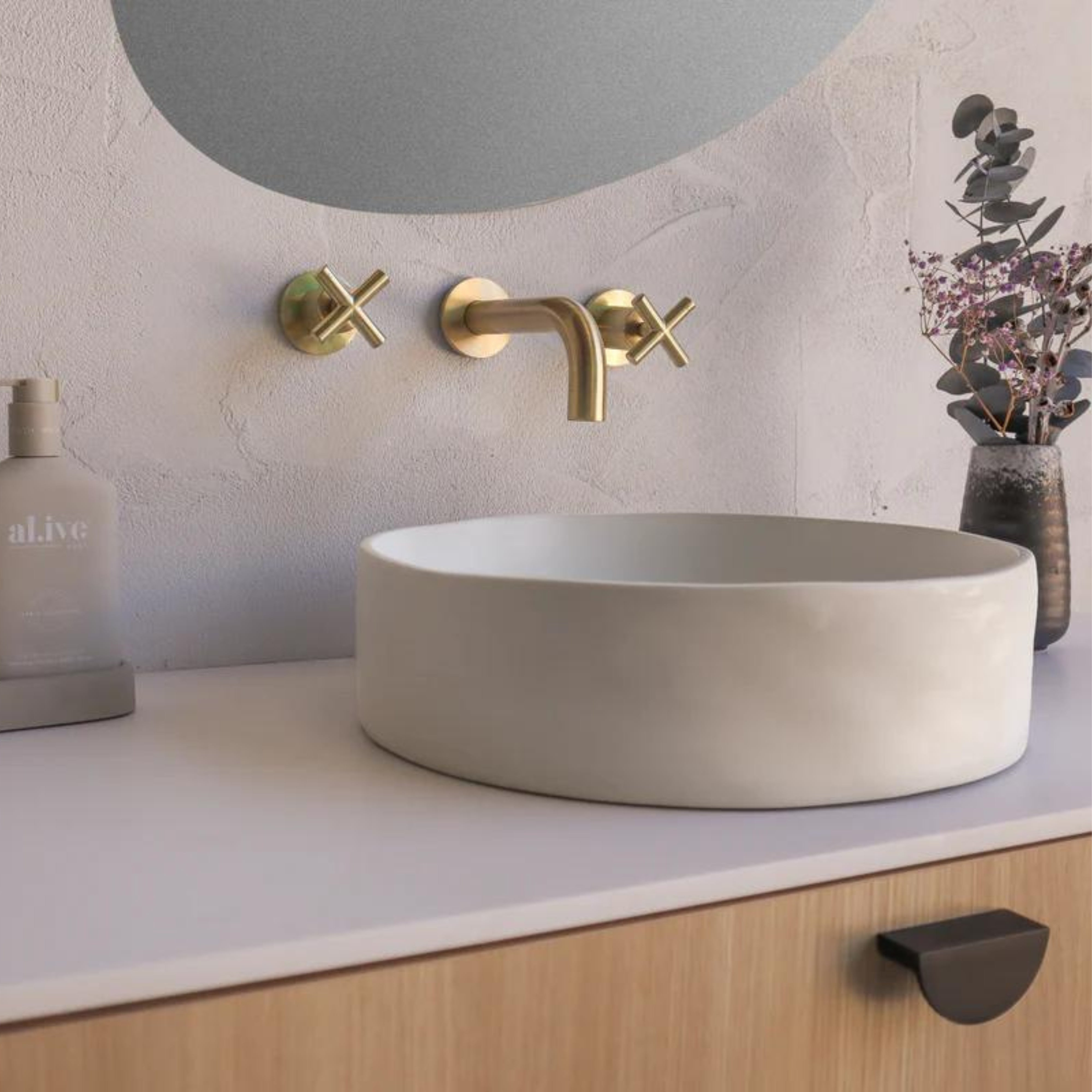 NOOD CO CONSCIOUS RANGE SLIP ABOVE COUNTER / WALL HUNG BASIN MORNING MIST 380MM