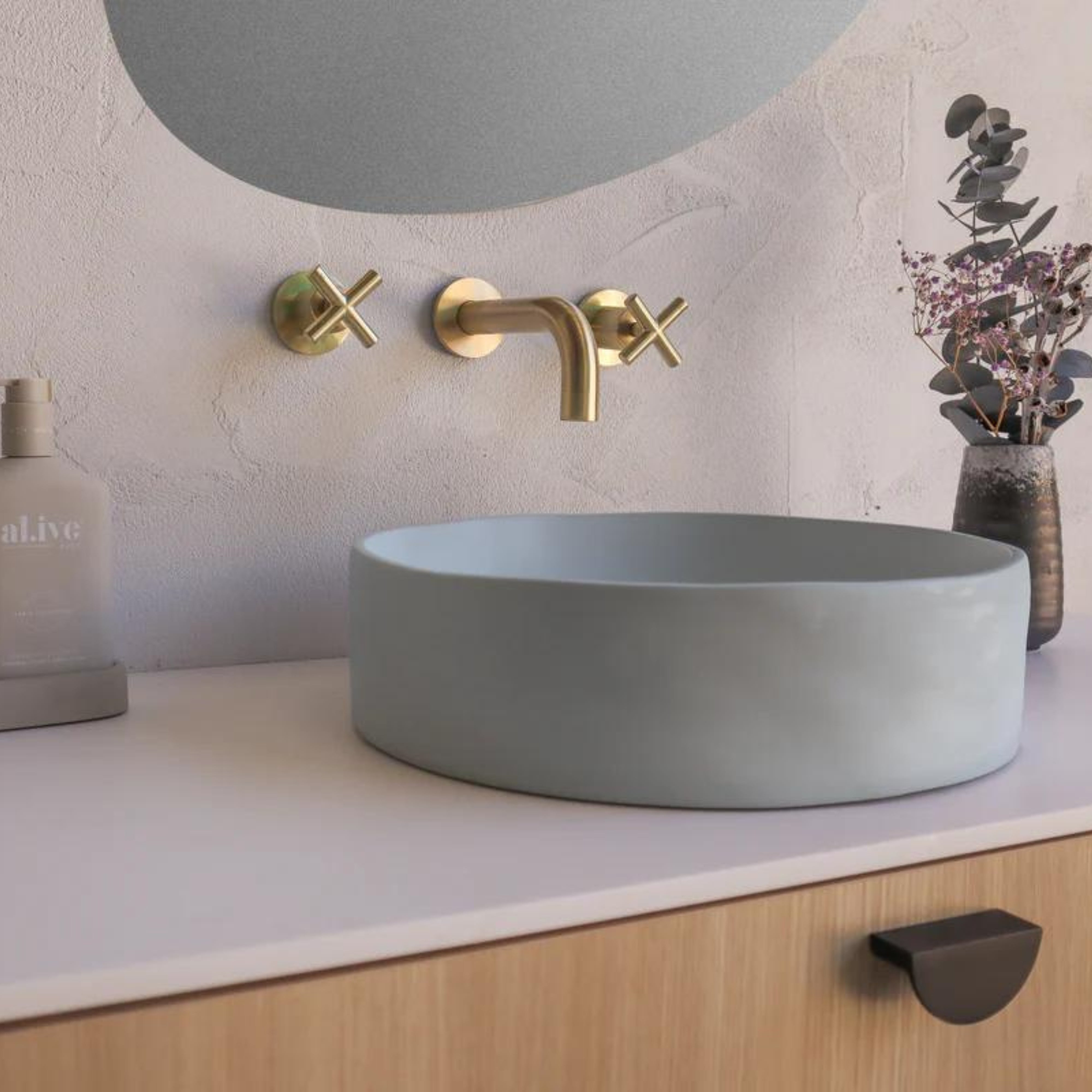 NOOD CO CONSCIOUS RANGE SLIP ABOVE COUNTER / WALL HUNG BASIN POWDER BLUE 380MM