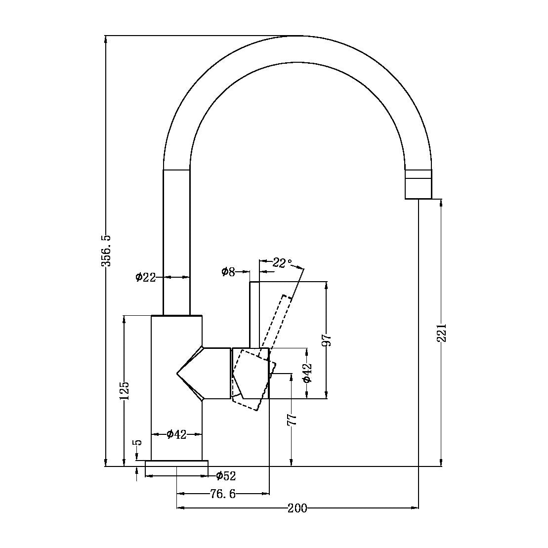 NERO ZEN KITCHEN MIXER 356MM BRUSHED GOLD