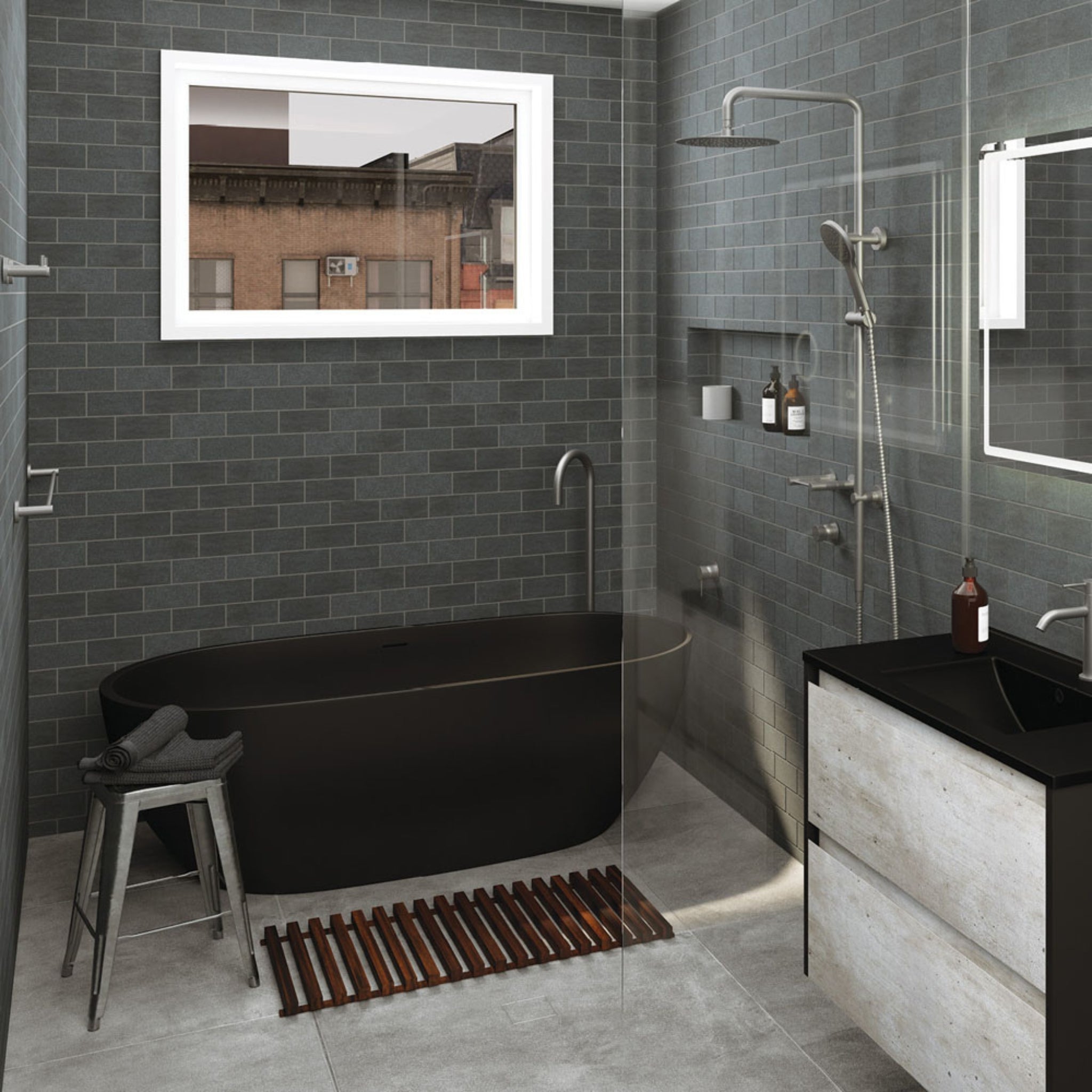 FIENZA LUCIANA SOLID SURFACE FREESTANDING BATHTUB MATTE BLACK (AVAILABLE IN 1500MM AND 1690MM)