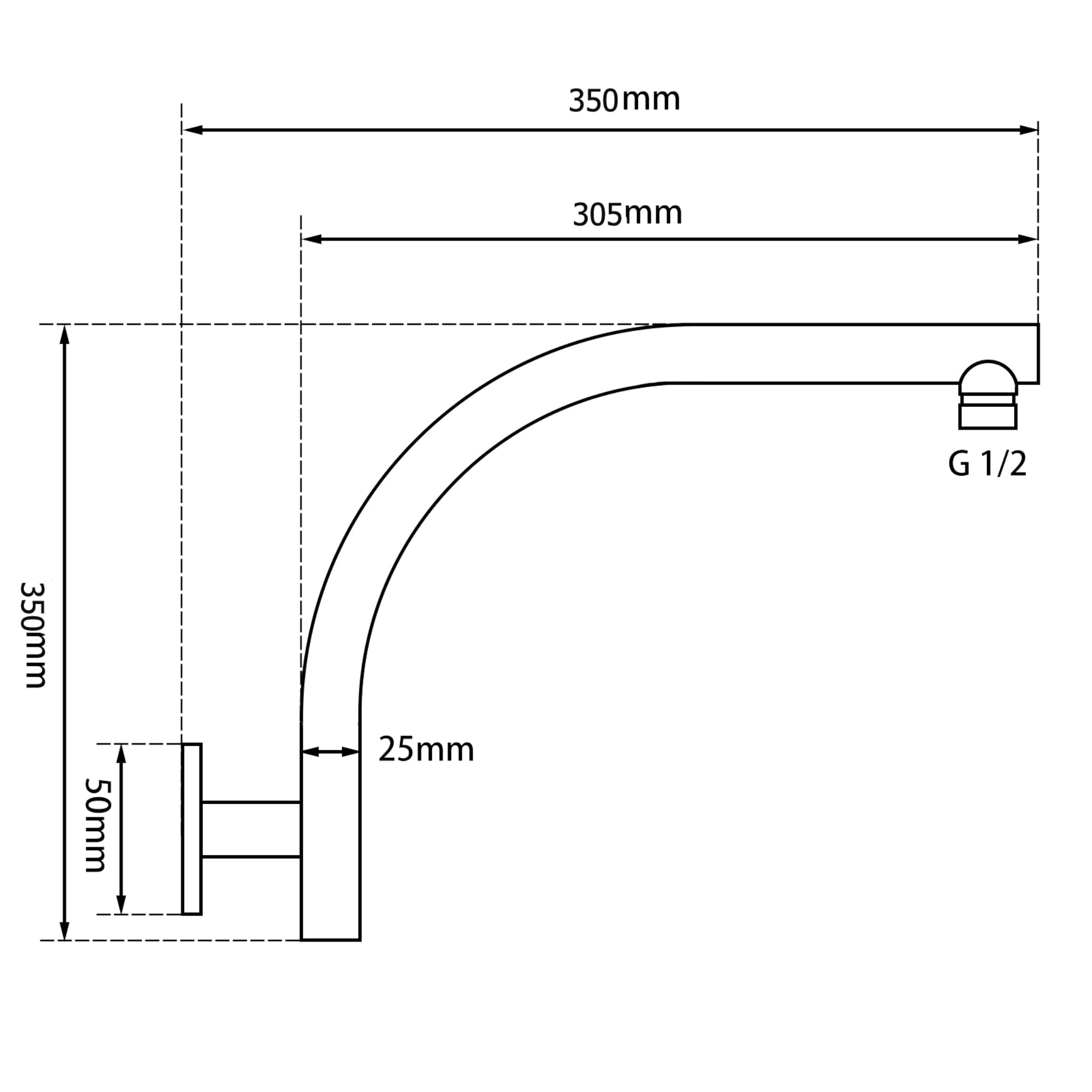 AQUAPERLA ROUND SWIVEL WALL SHOWER ARM 350MM CHROME