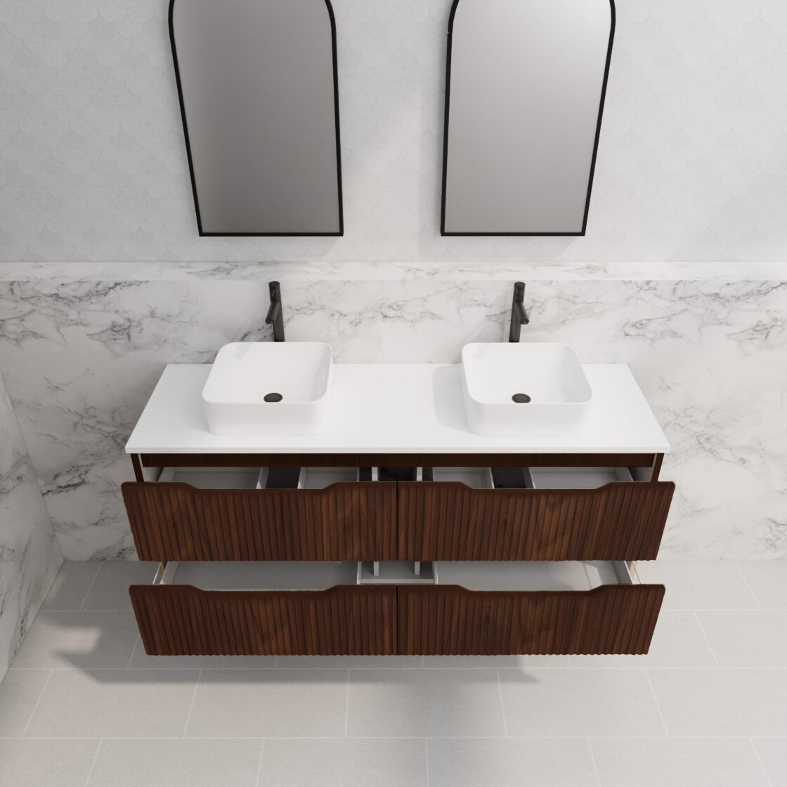 RIVA BALI BROWN OAK 1500MM DOUBLE BOWL FLOOR STANDING VANITY