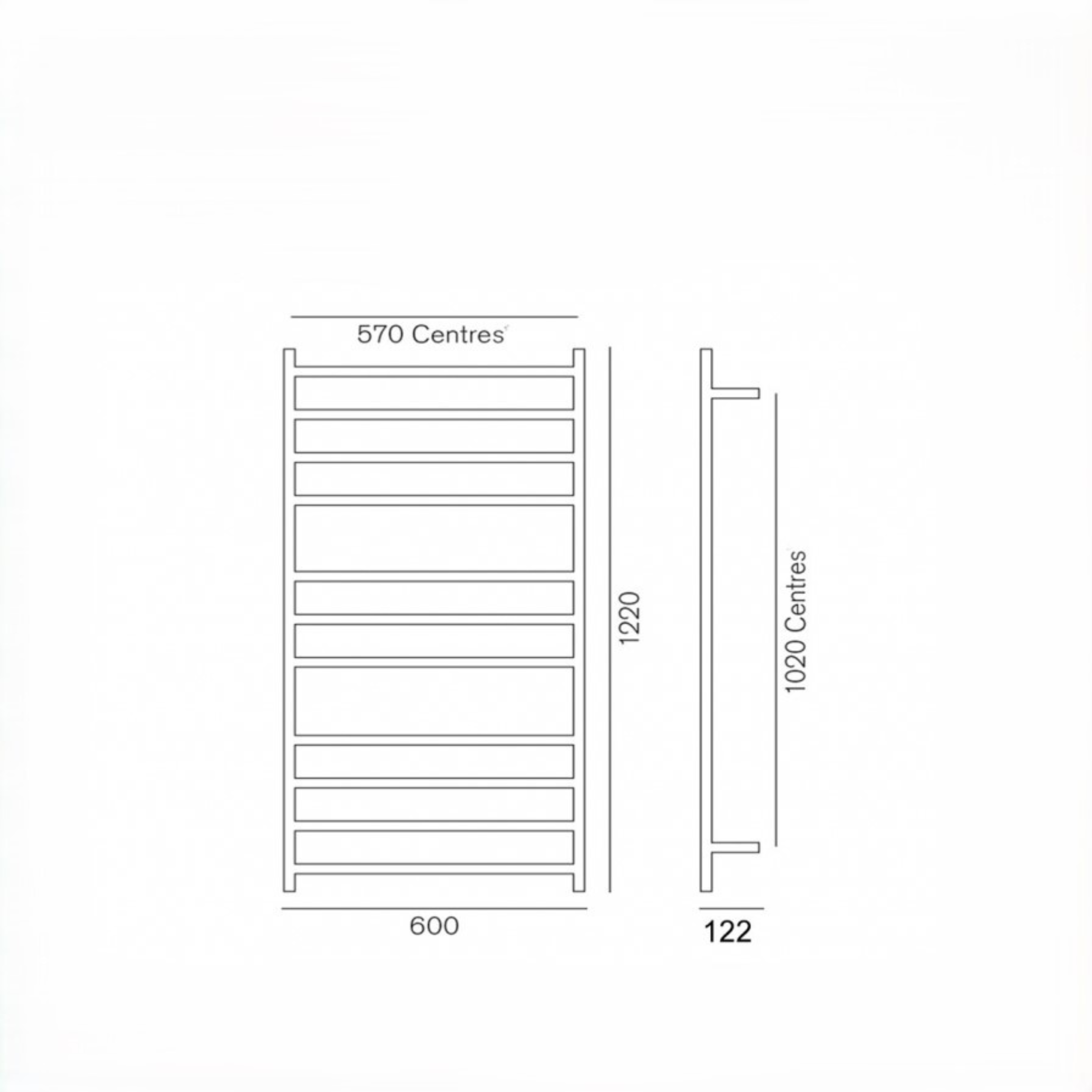 HEIRLOOM GENESIS HEATED TOWEL RAIL BRUSHED STAINLESS STEEL 1220MM