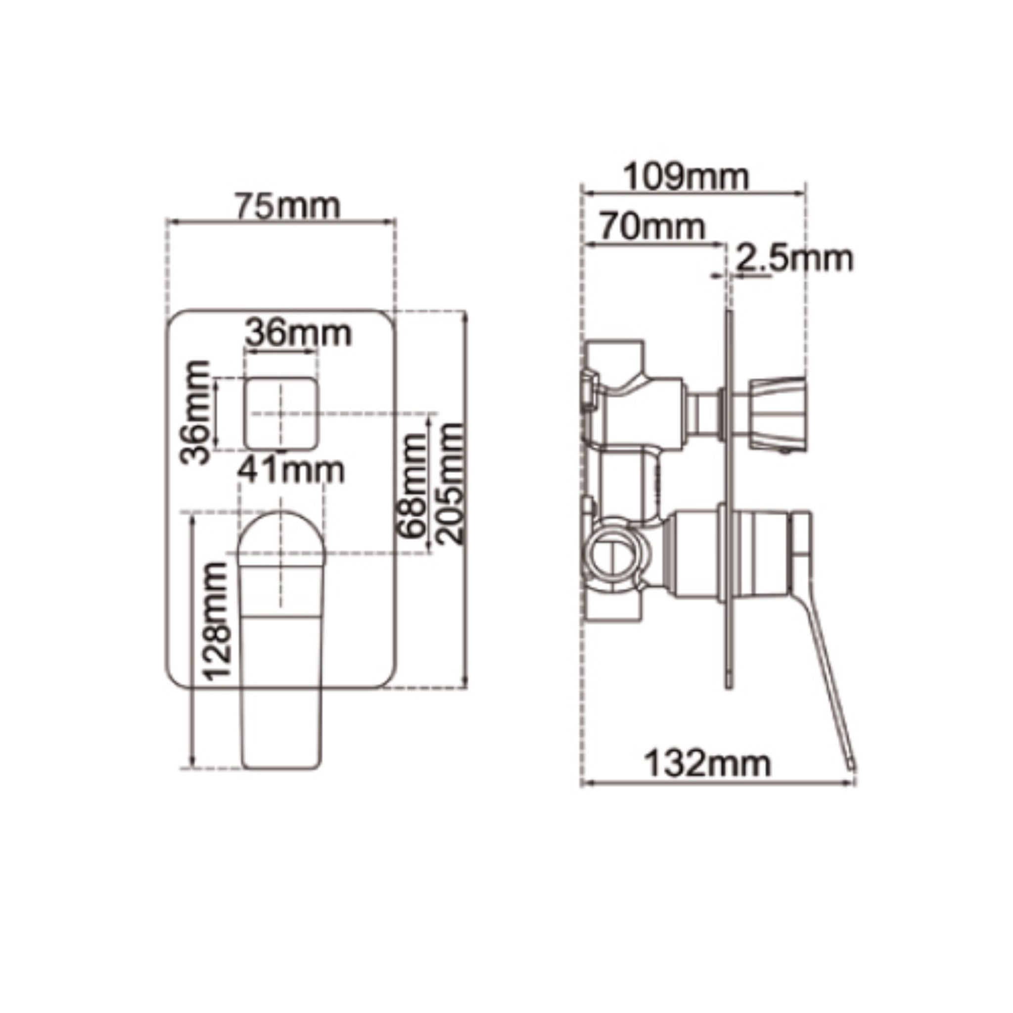 AQUAPERLA RUSHY WALL MIXER WITH DIVERTER 205MM CHROME