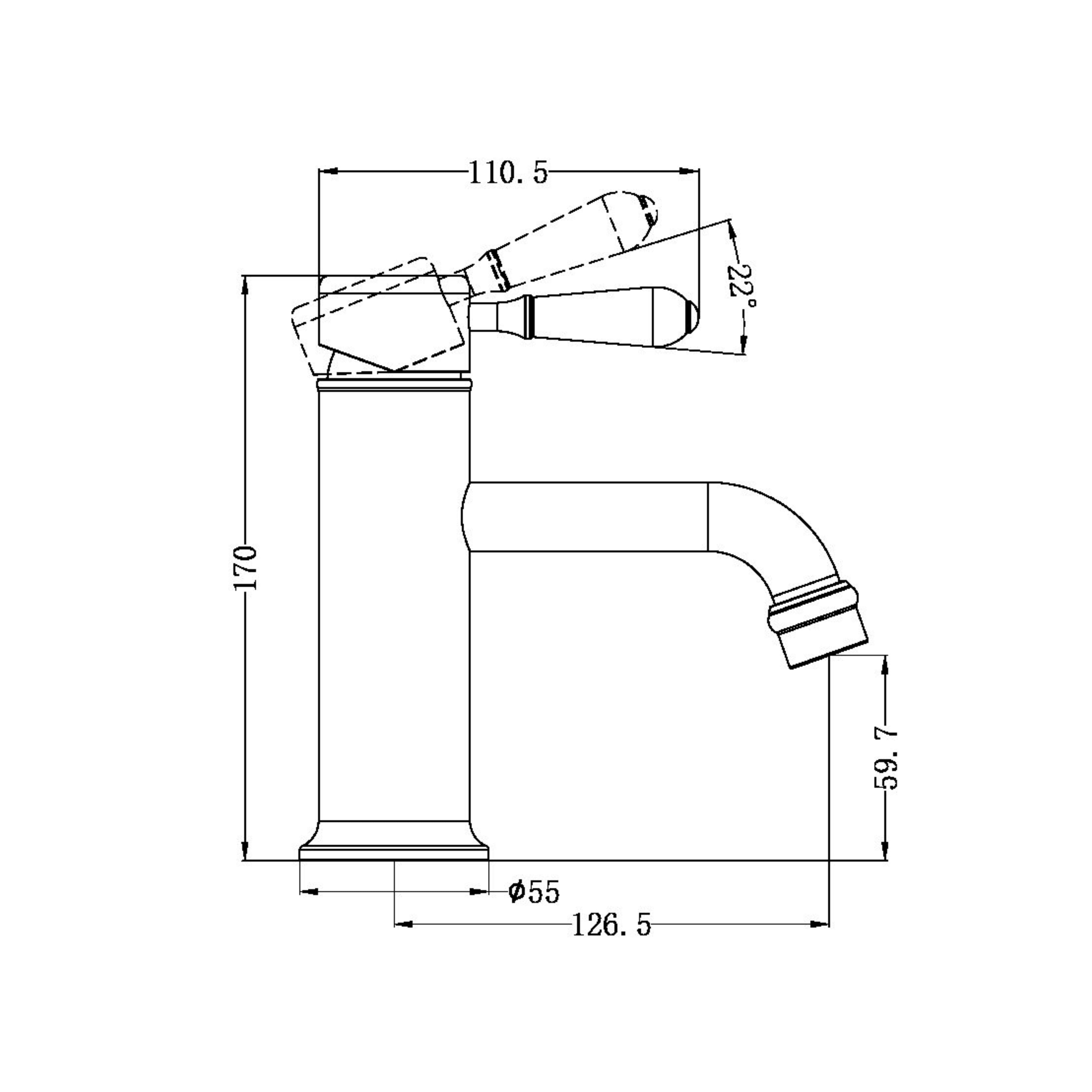 NERO YORK BASIN MIXER WITH WHITE PORCELAIN LEVER 170MM AGED BRASS