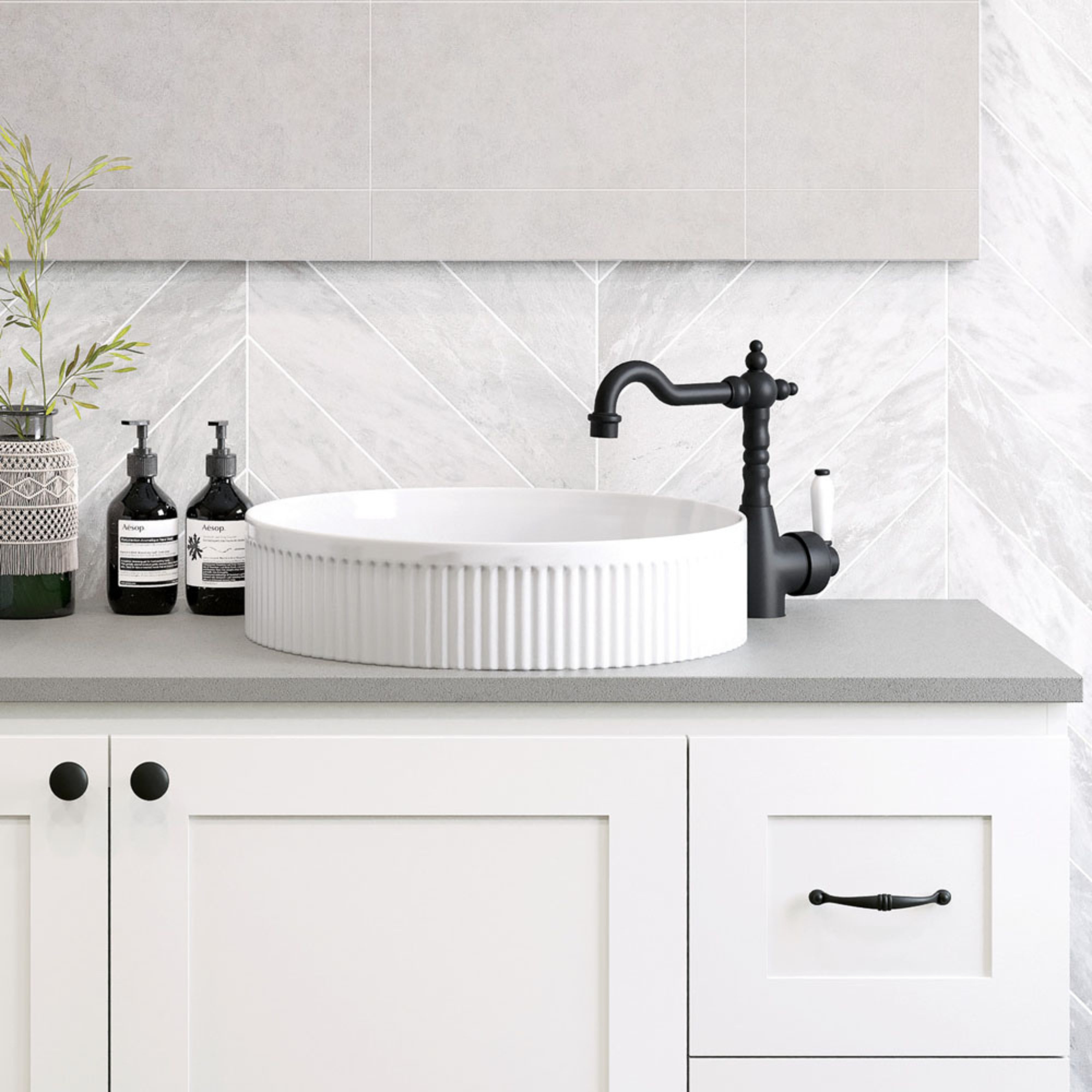 FIENZA ELEANOR FLUTED ABOVE COUNTER BASIN GLOSS WHITE 410MM