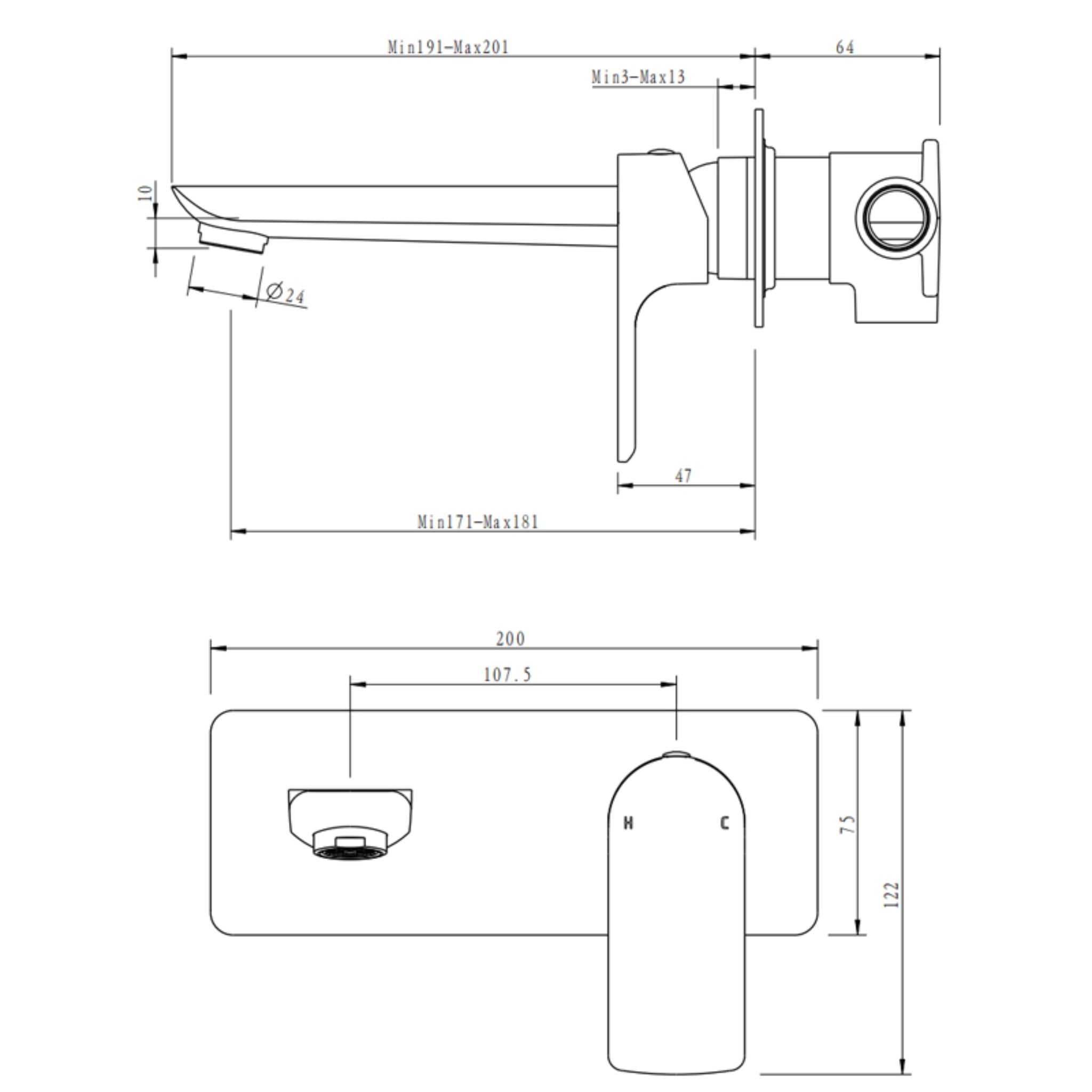 AQUAPERLA VOG WALL MIXER WITH SPOUT 200MM BRUSHED NICKEL